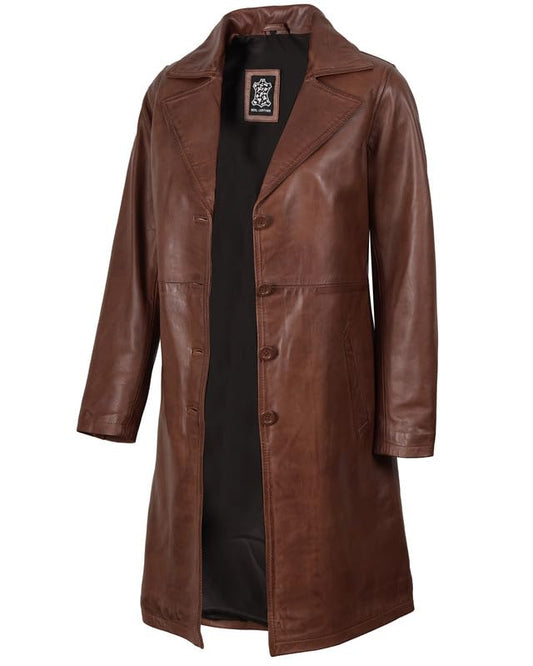 Maxine Black Leather Long Coat