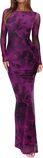 REORIA Sheer Long Dress