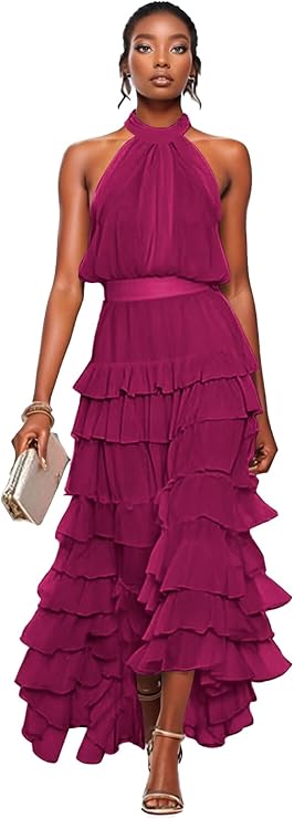 Layered Chiffon Tea-Length Dress
