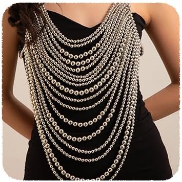 Silver Multi-layer Imitation Pearl Beaded Body Chain