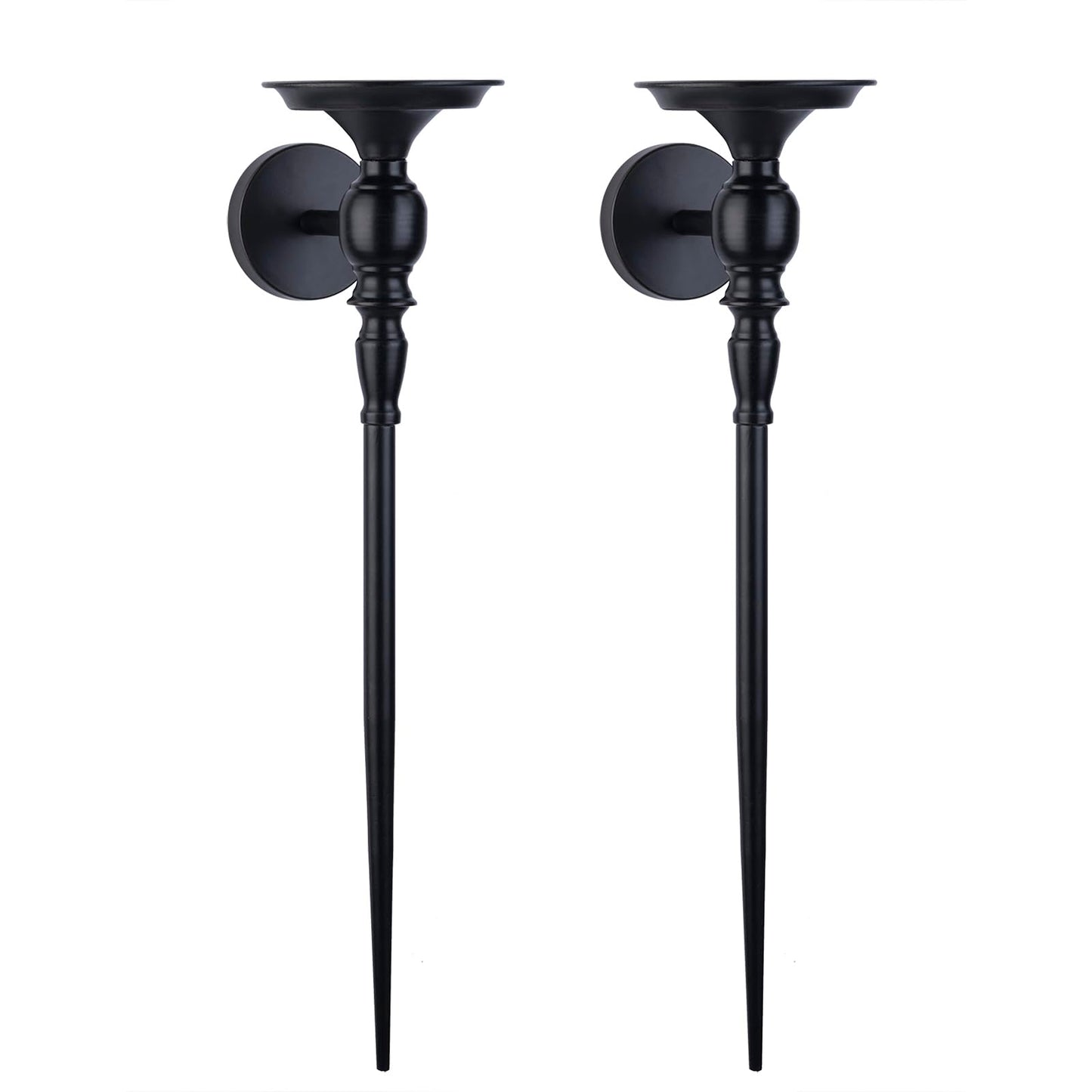 Set of 2, Large Black Scepter Metal Wall Candle Holder