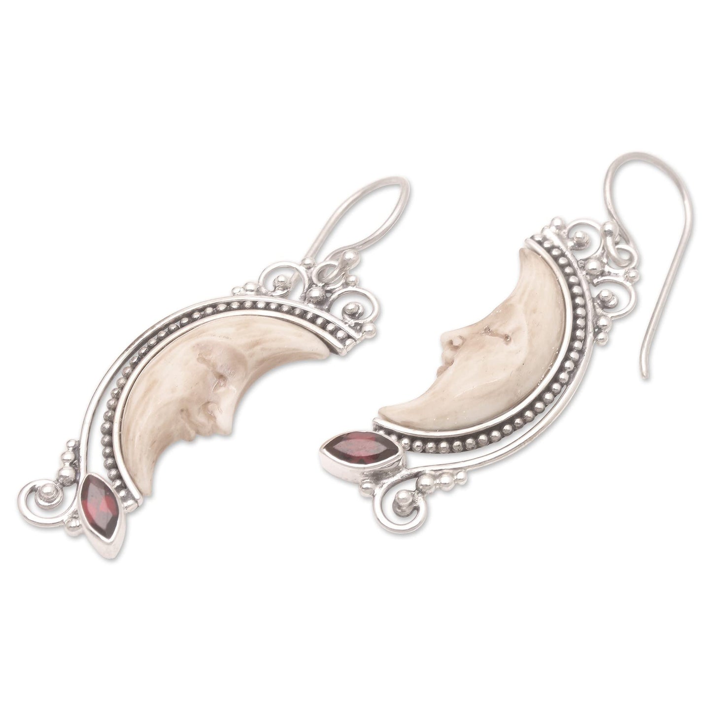Handcrafted .925 Sterling Silver Garnet Earrings from Bali Bone Indonesia