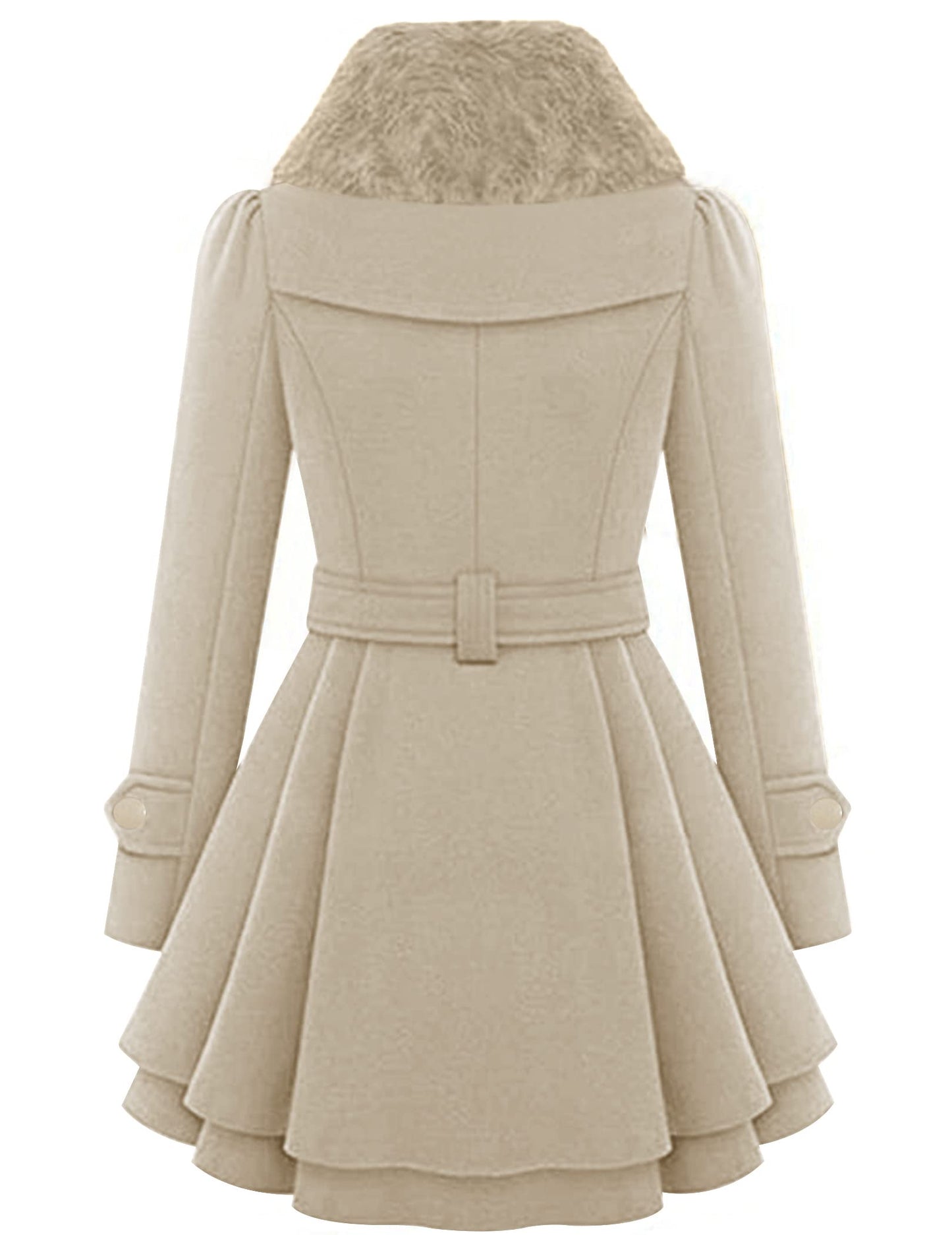 Zeagoo Faux Fur Lapel Double-breasted Thick Wool Coat