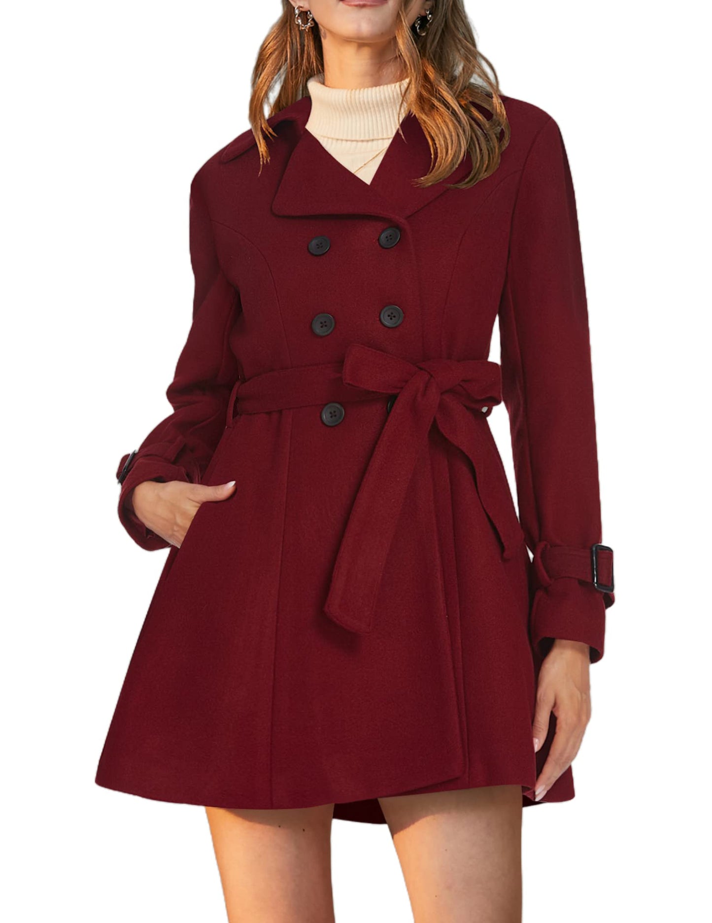 Zeagoo Faux Fur Lapel Double-breasted Thick Wool Coat