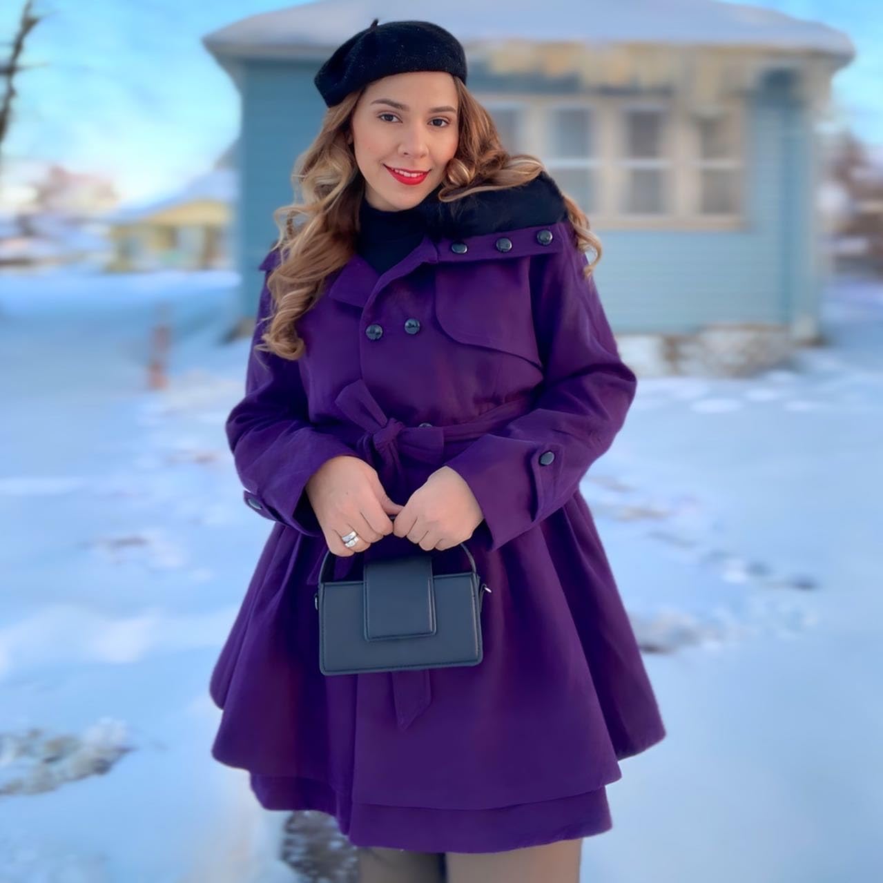 Zeagoo Faux Fur Lapel Double-breasted Thick Wool Coat