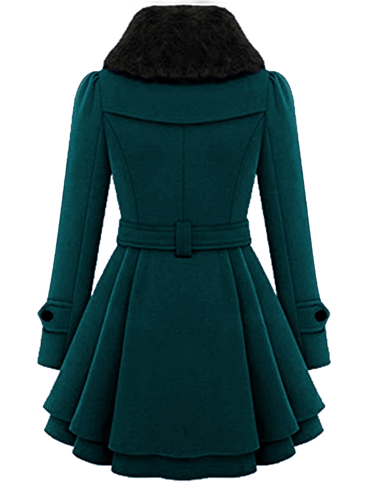 Zeagoo Faux Fur Lapel Double-breasted Thick Wool Coat