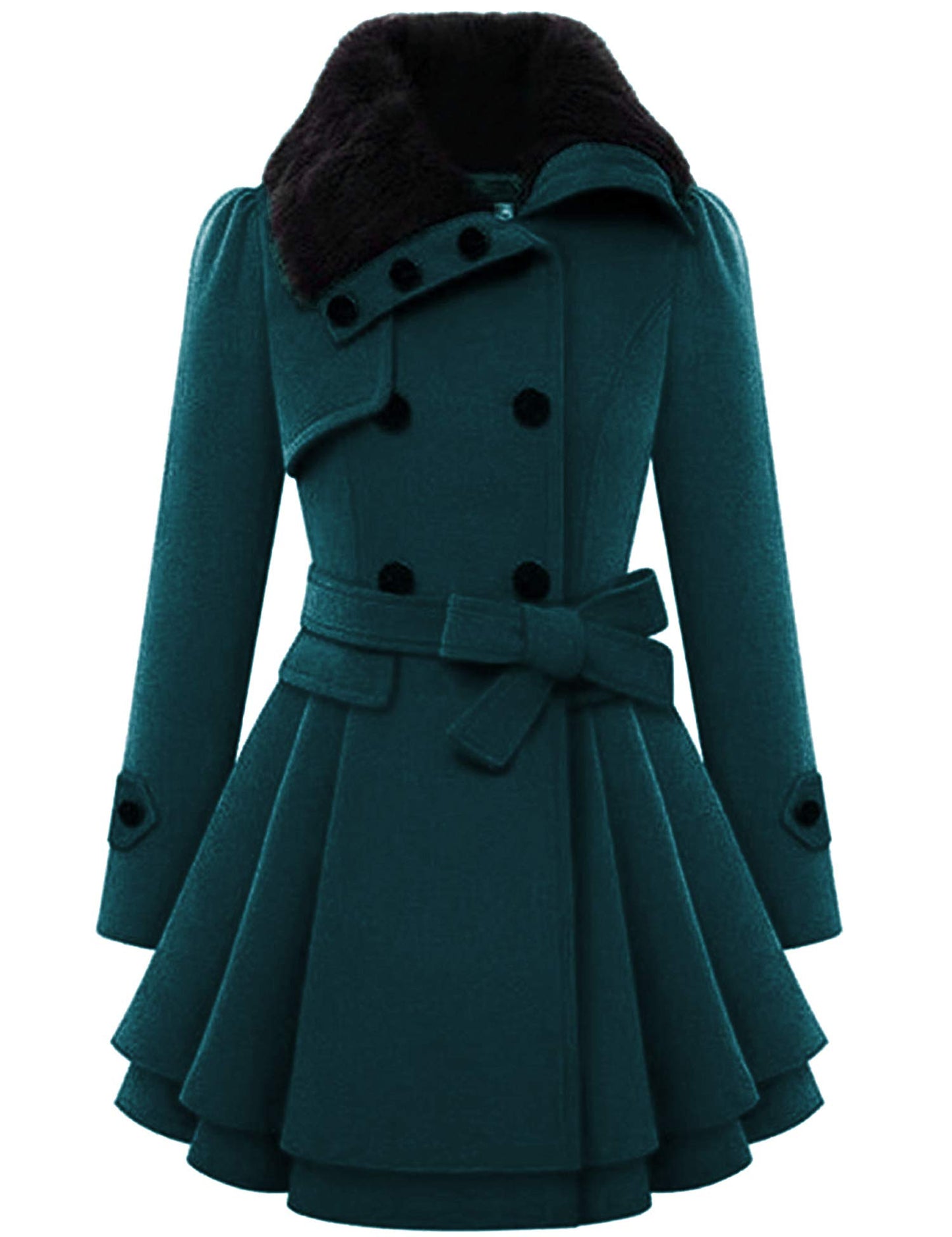Zeagoo Faux Fur Lapel Double-breasted Thick Wool Coat