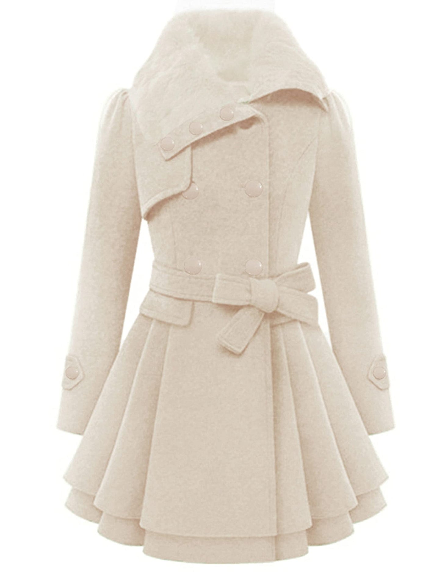 Zeagoo Faux Fur Lapel Double-breasted Thick Wool Coat