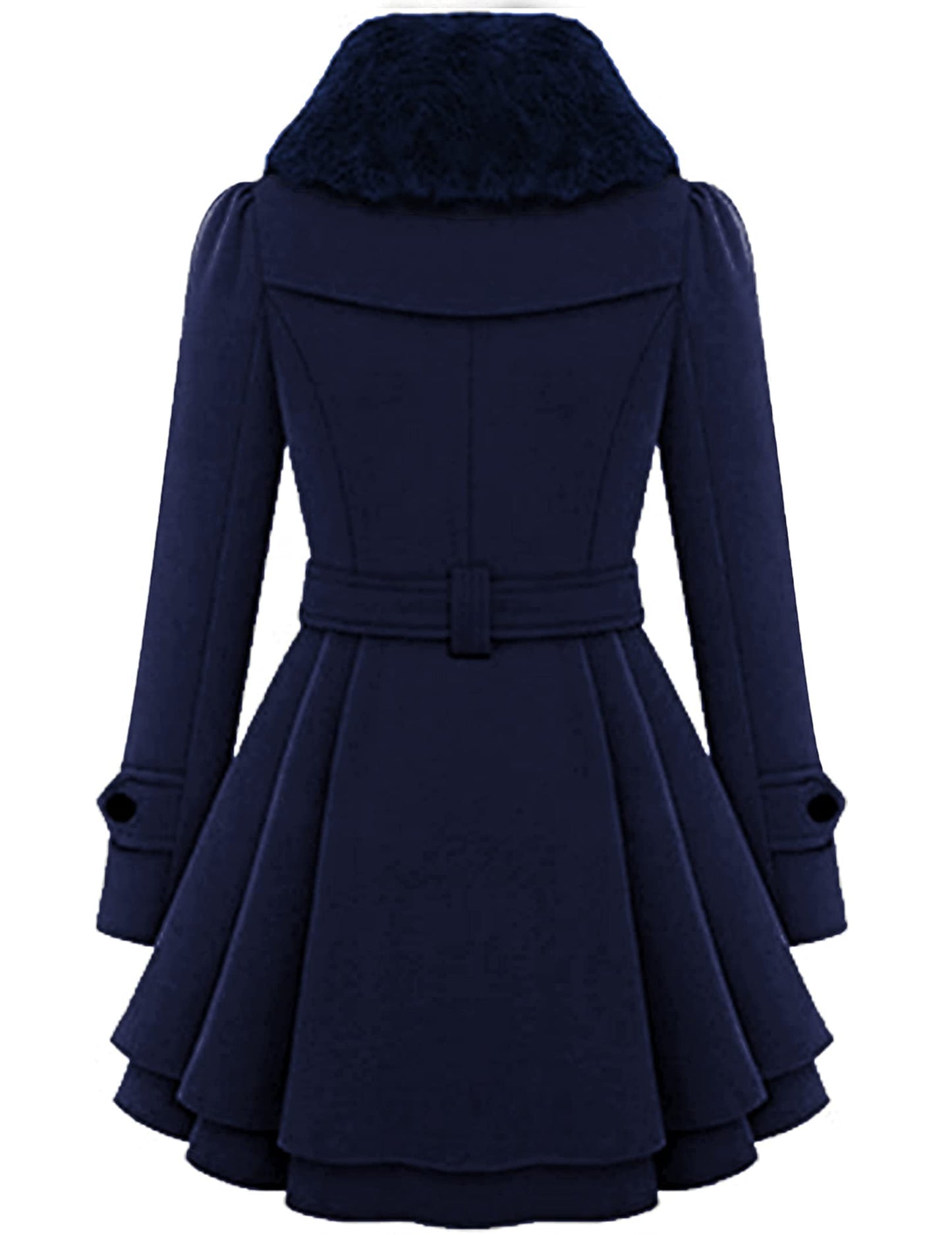 Zeagoo Faux Fur Lapel Double-breasted Thick Wool Coat