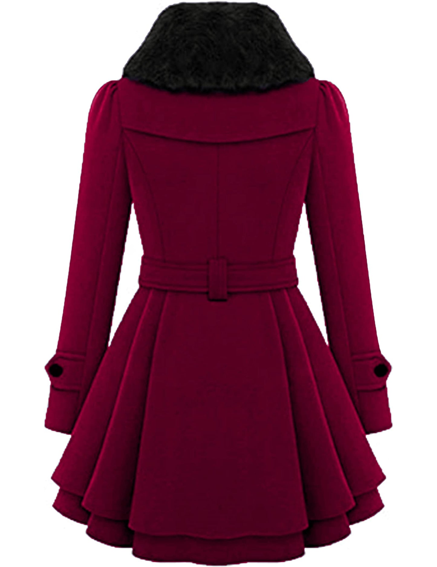 Zeagoo Faux Fur Lapel Double-breasted Thick Wool Coat