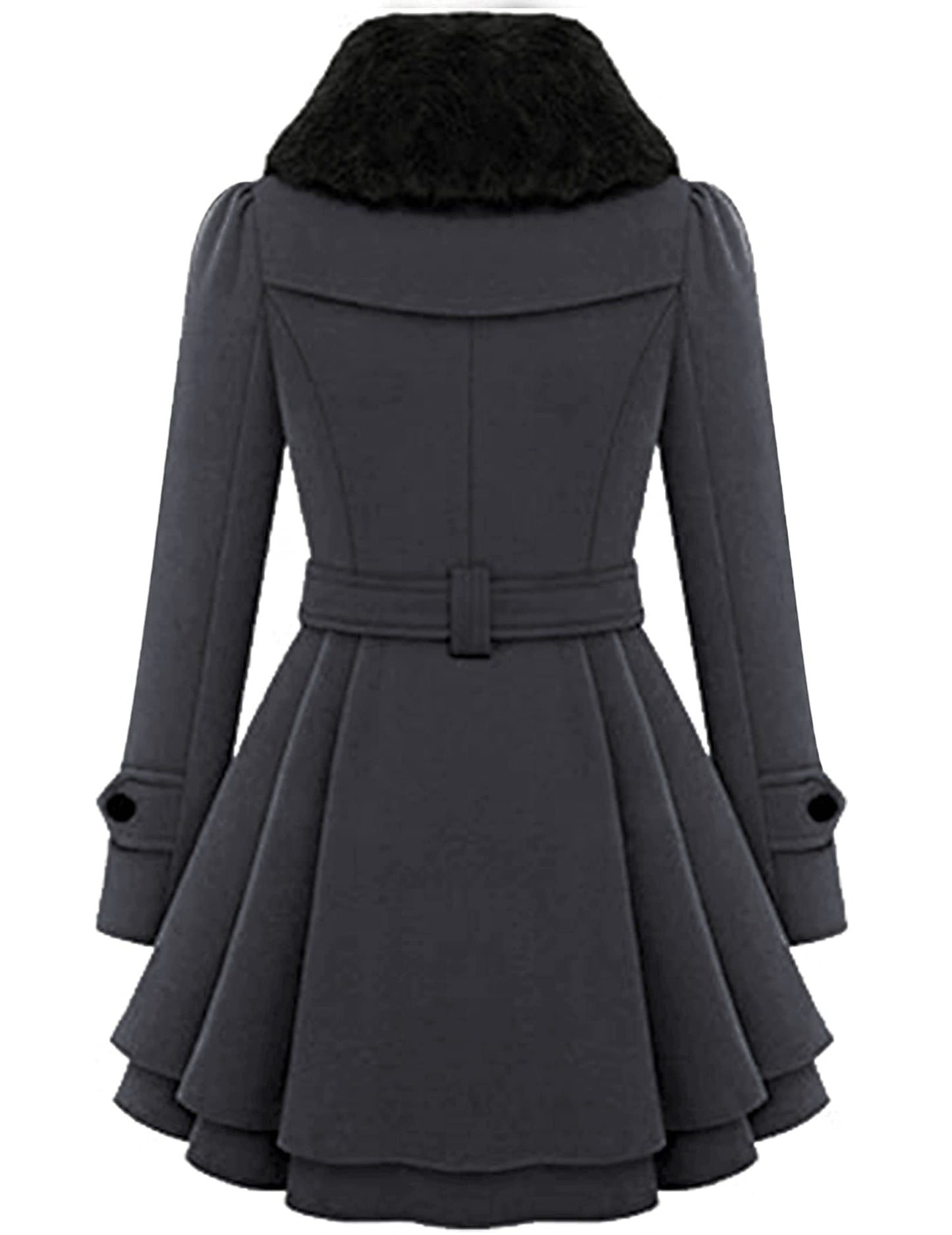 Zeagoo Faux Fur Lapel Double-breasted Thick Wool Coat