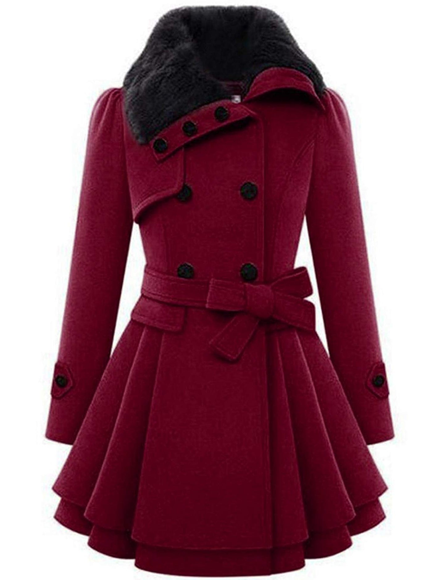 Zeagoo Faux Fur Lapel Double-breasted Thick Wool Coat
