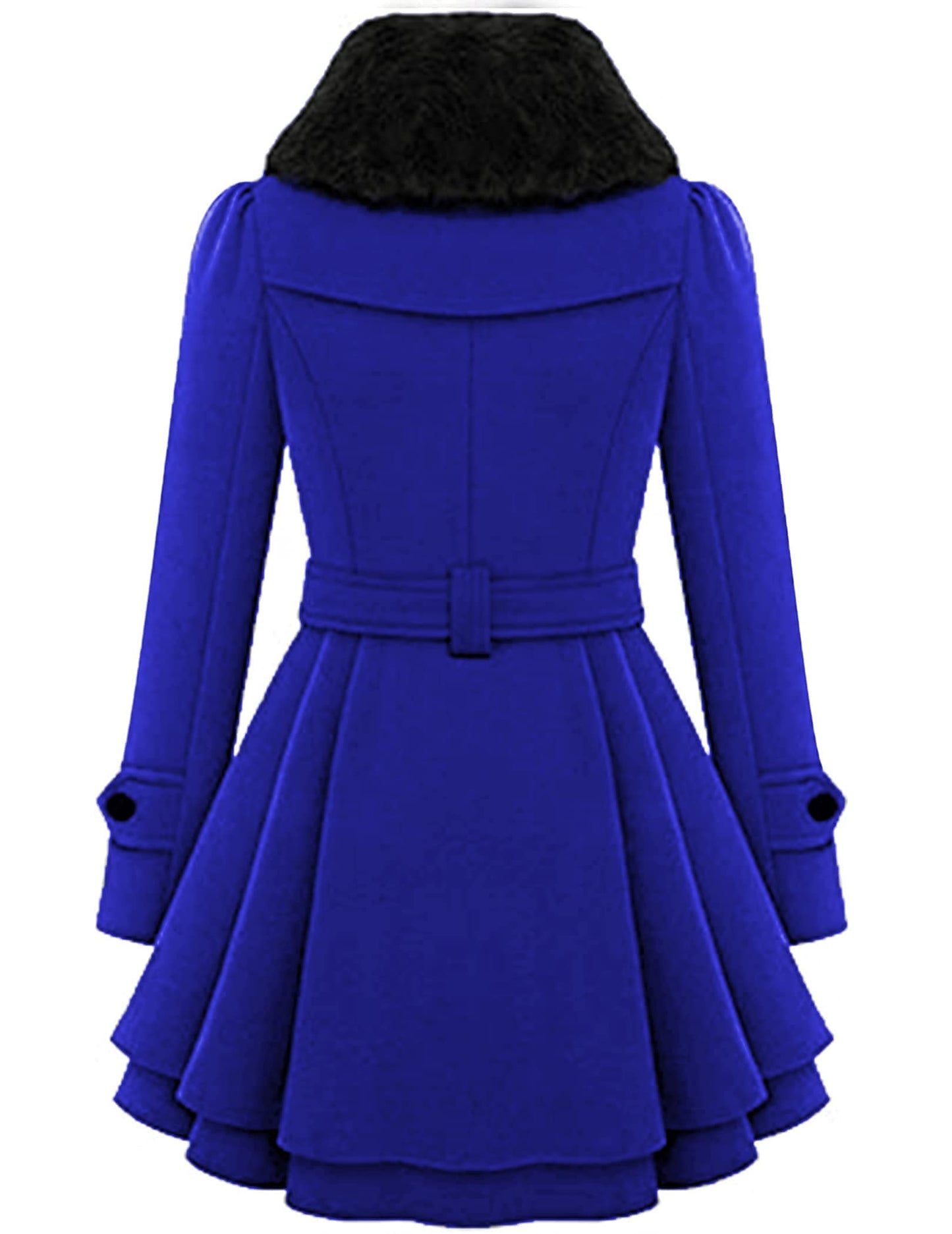 Zeagoo Faux Fur Lapel Double-breasted Thick Wool Coat