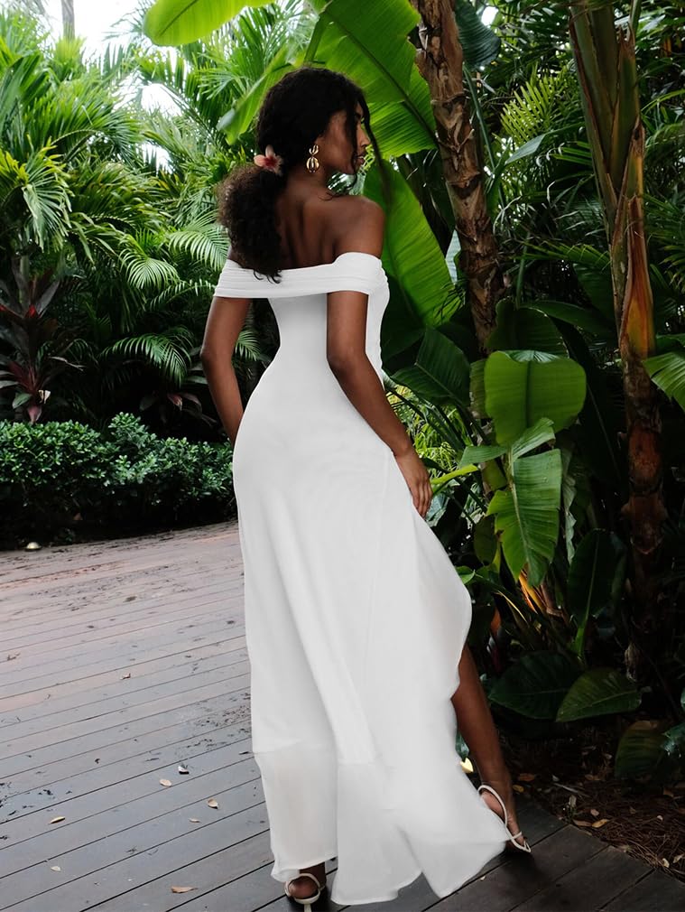 Off Shoulder High Split Ruffled Dress