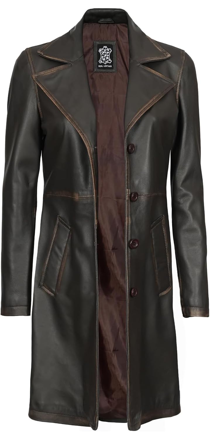 Maxine Black Leather Long Coat