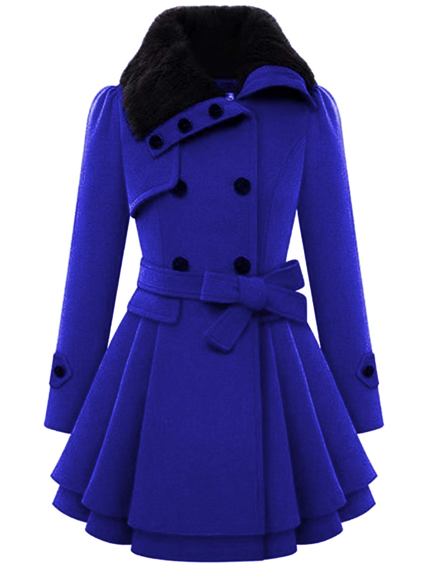 Zeagoo Faux Fur Lapel Double-breasted Thick Wool Coat