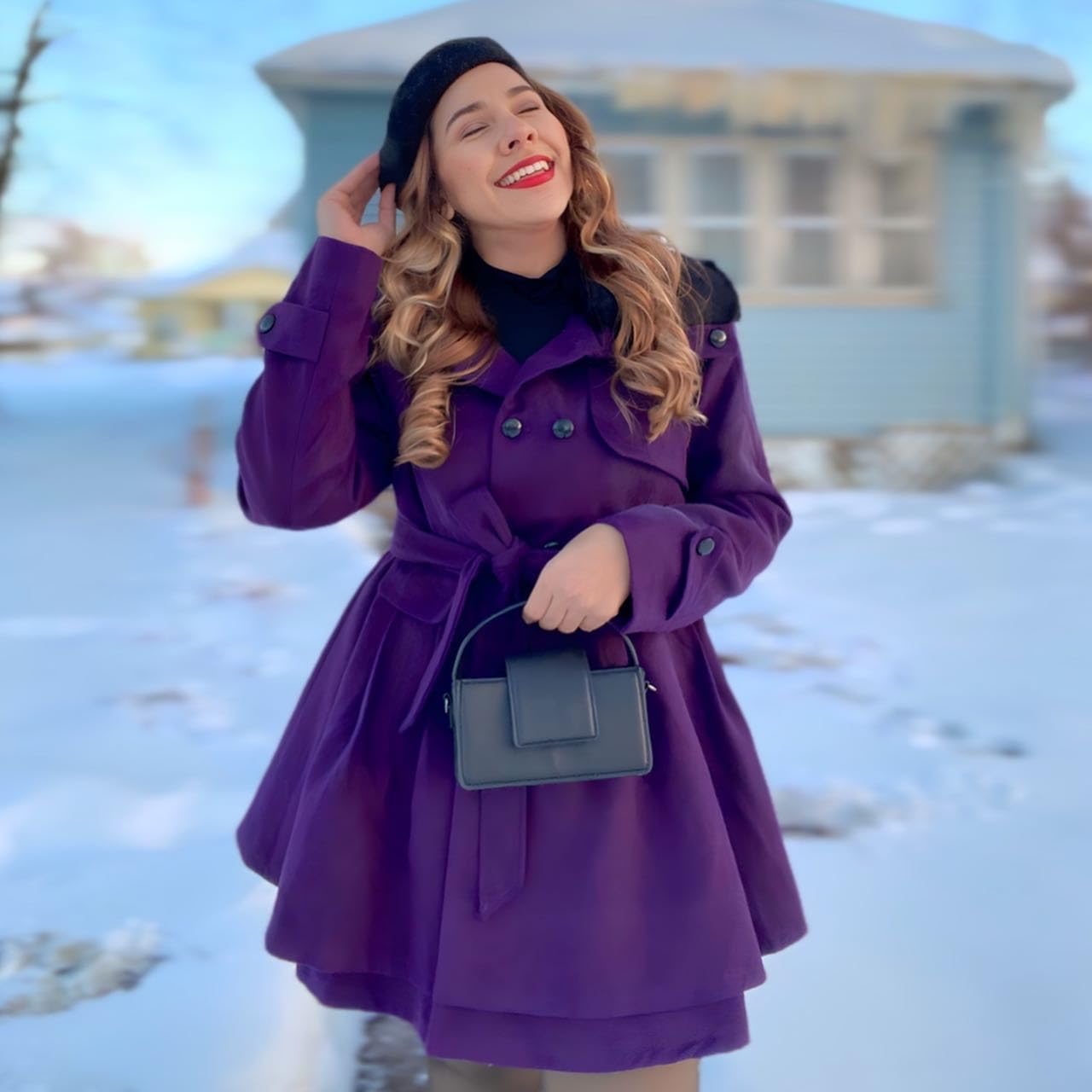 Zeagoo Faux Fur Lapel Double-breasted Thick Wool Coat