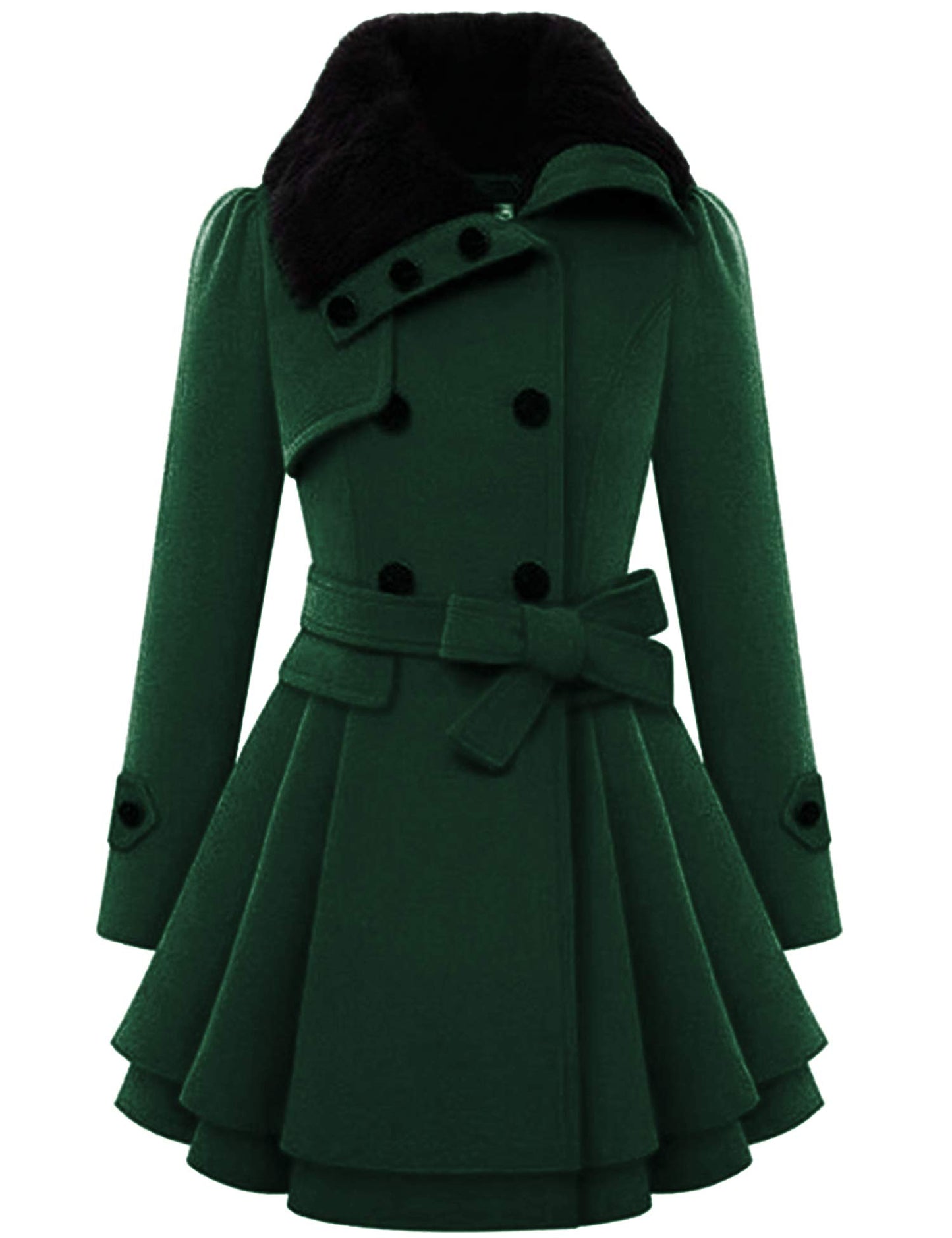 Zeagoo Faux Fur Lapel Double-breasted Thick Wool Coat