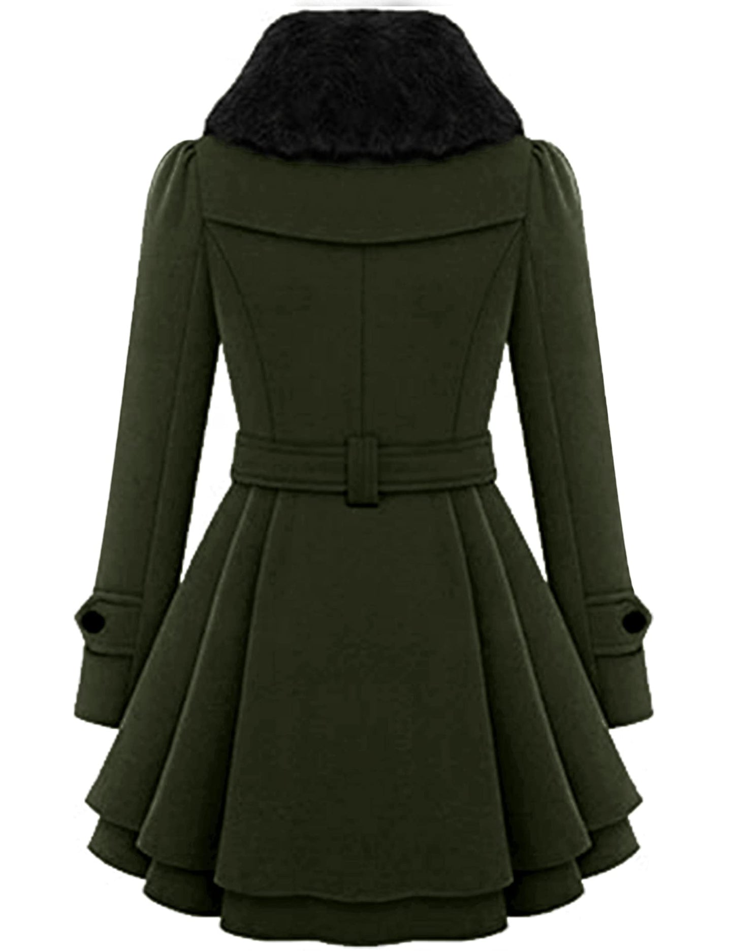 Zeagoo Faux Fur Lapel Double-breasted Thick Wool Coat