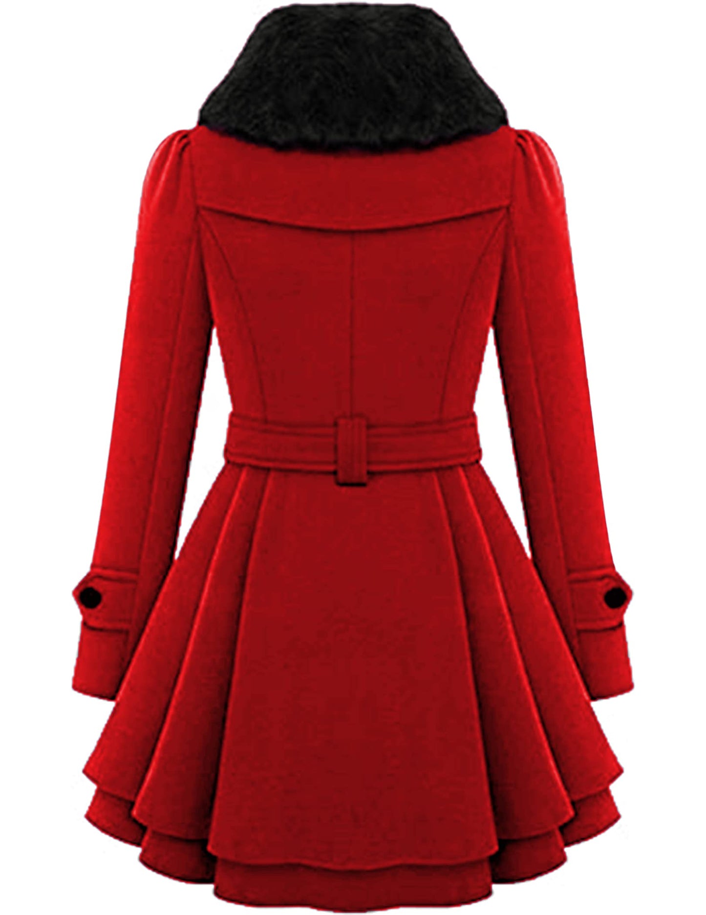 Zeagoo Faux Fur Lapel Double-breasted Thick Wool Coat