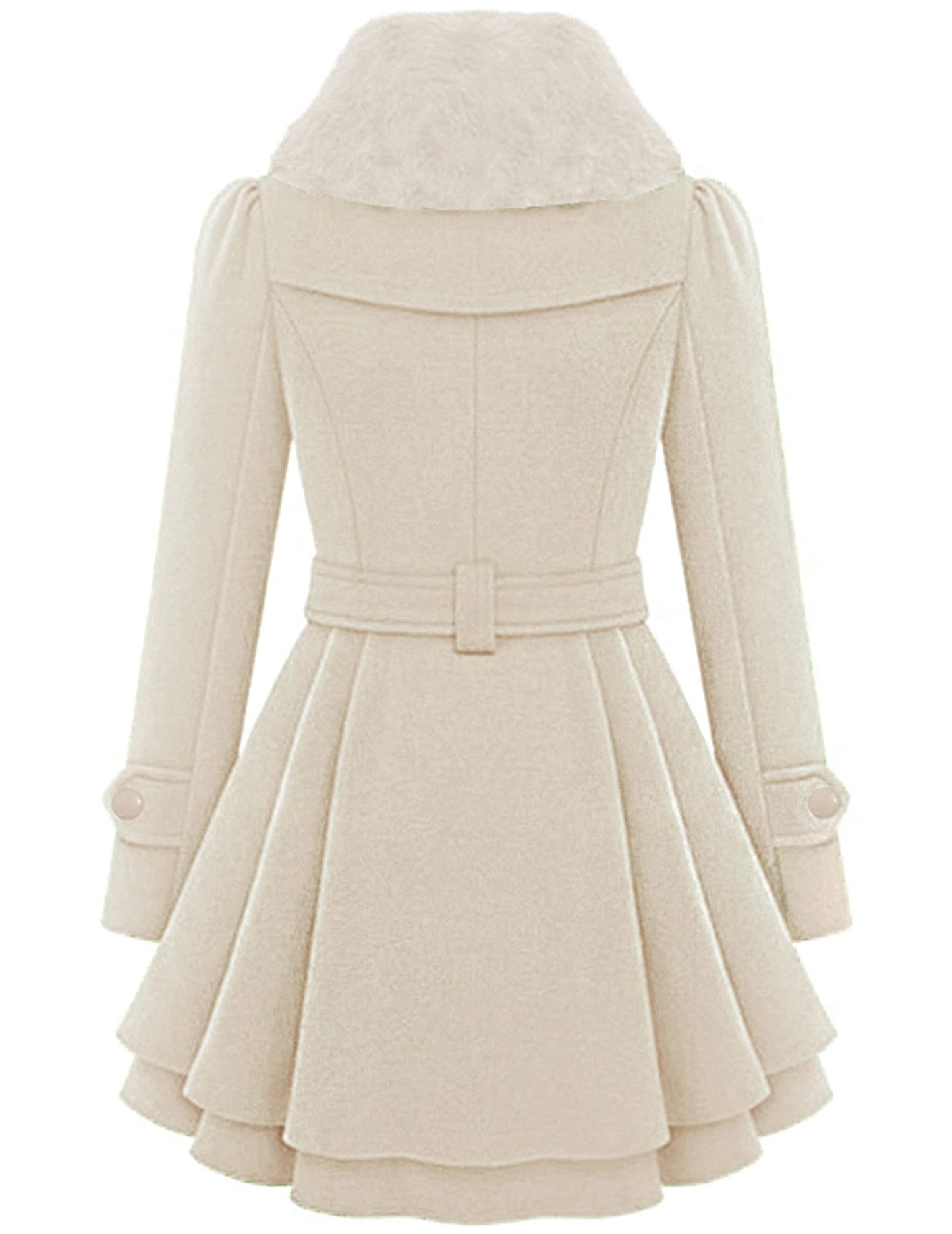 Zeagoo Faux Fur Lapel Double-breasted Thick Wool Coat