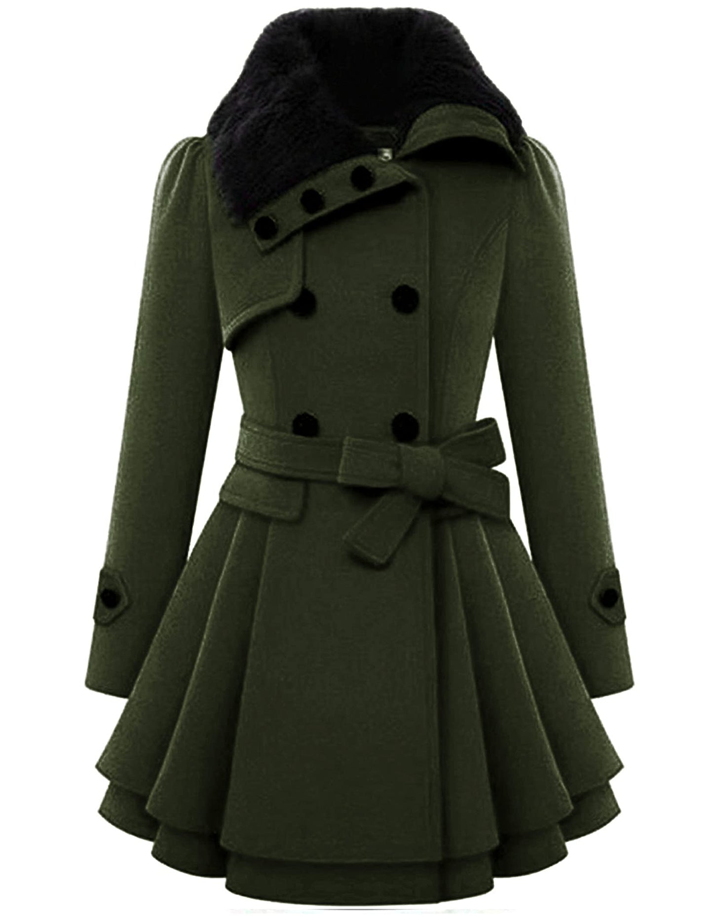 Zeagoo Faux Fur Lapel Double-breasted Thick Wool Coat