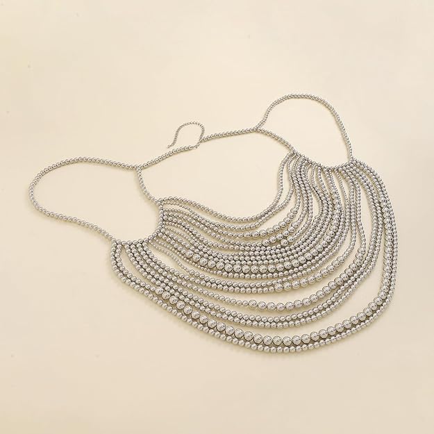 Silver Multi-layer Imitation Pearl Beaded Body Chain