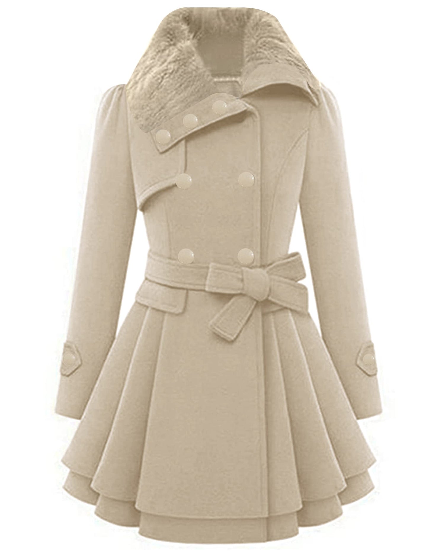 Zeagoo Faux Fur Lapel Double-breasted Thick Wool Coat
