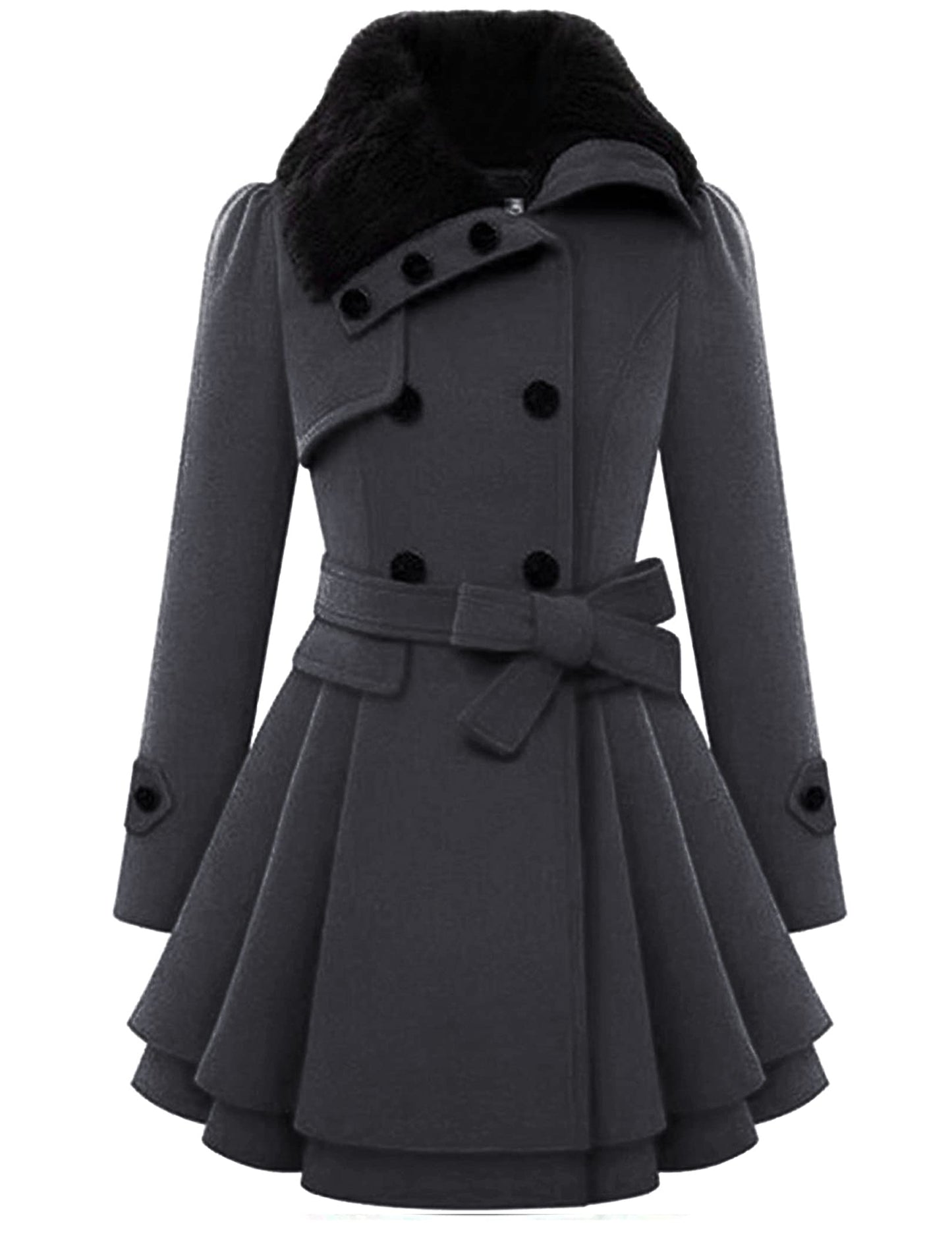 Zeagoo Faux Fur Lapel Double-breasted Thick Wool Coat