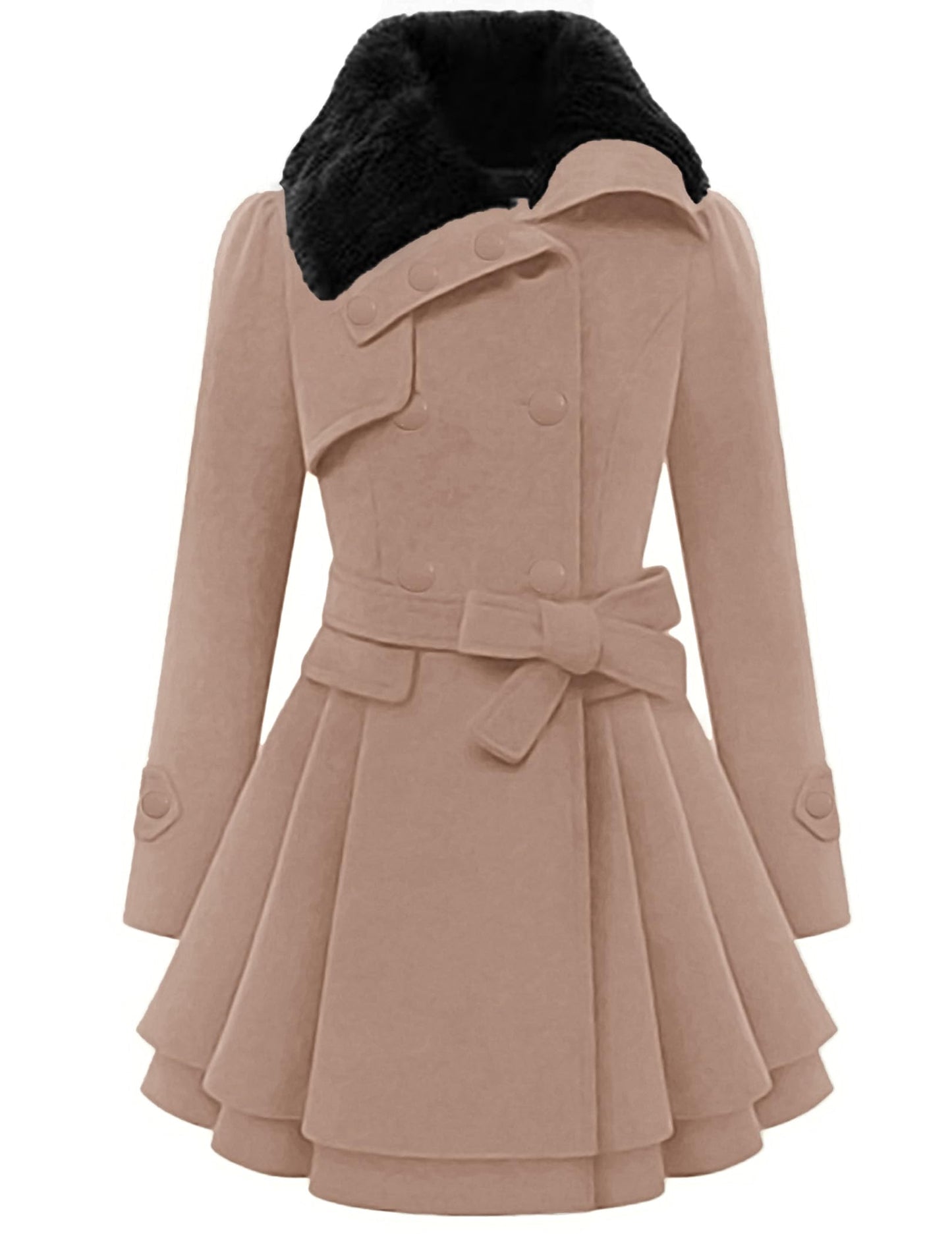 Zeagoo Faux Fur Lapel Double-breasted Thick Wool Coat