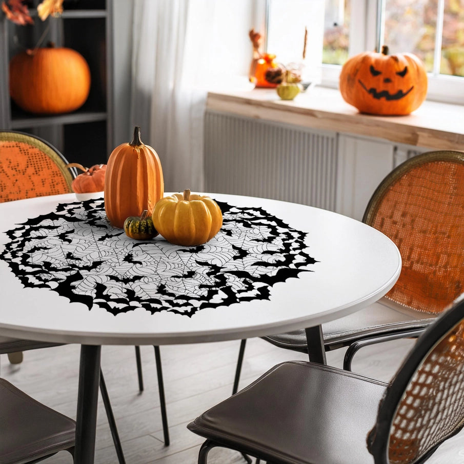 Going Batty 44 in Round Black Lace Table Topper