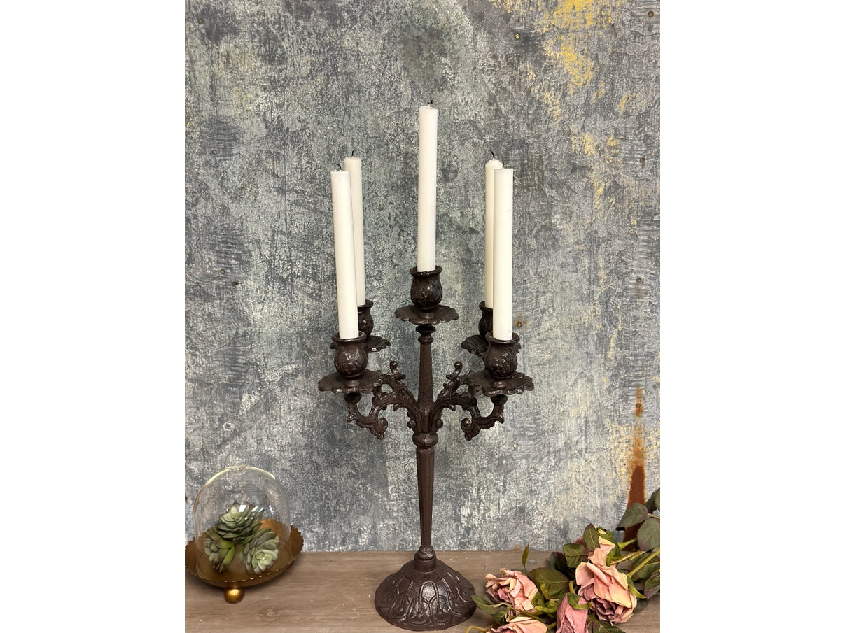Heavy-Duty Cast-Iron Candlestick Holders - Handcrafted Vintage Candelabra & Single Candle Holder