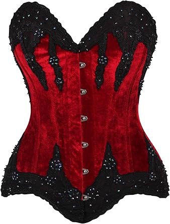 Daisy Corsets Top Drawer Dark Red Velvet & Beaded Steel Boned Over Bust Corset