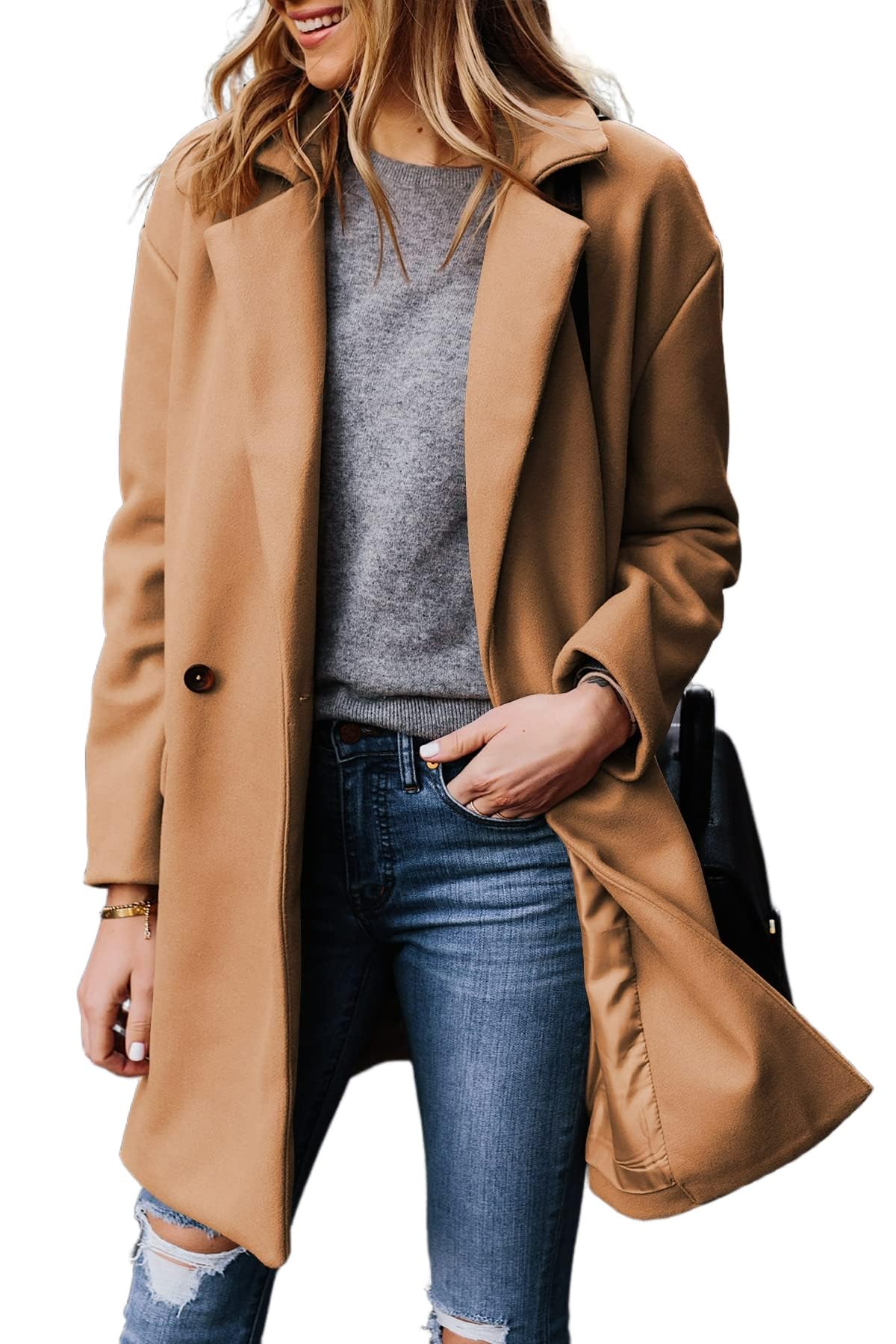 Zeagoo Faux Fur Lapel Double-breasted Thick Wool Coat