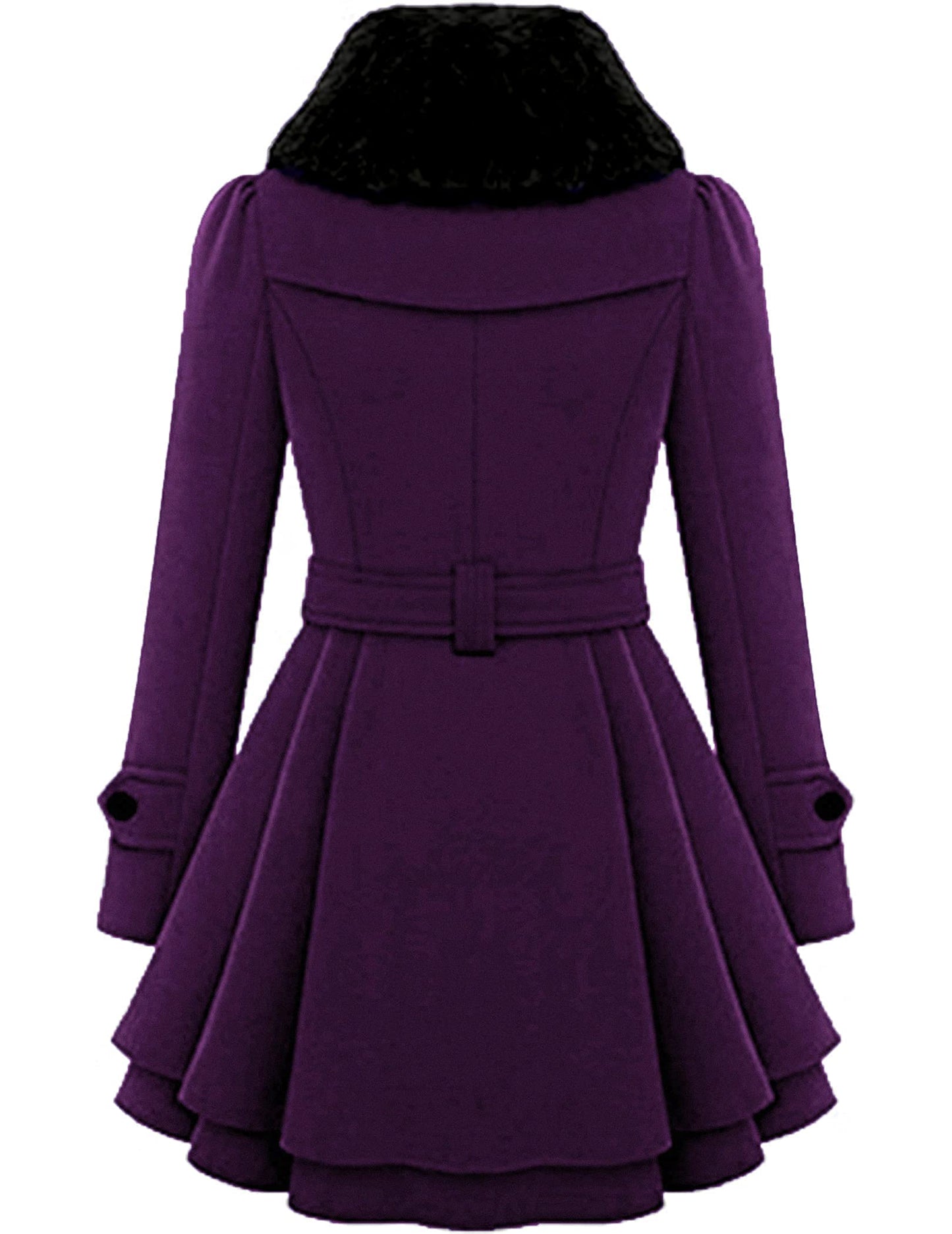 Zeagoo Faux Fur Lapel Double-breasted Thick Wool Coat