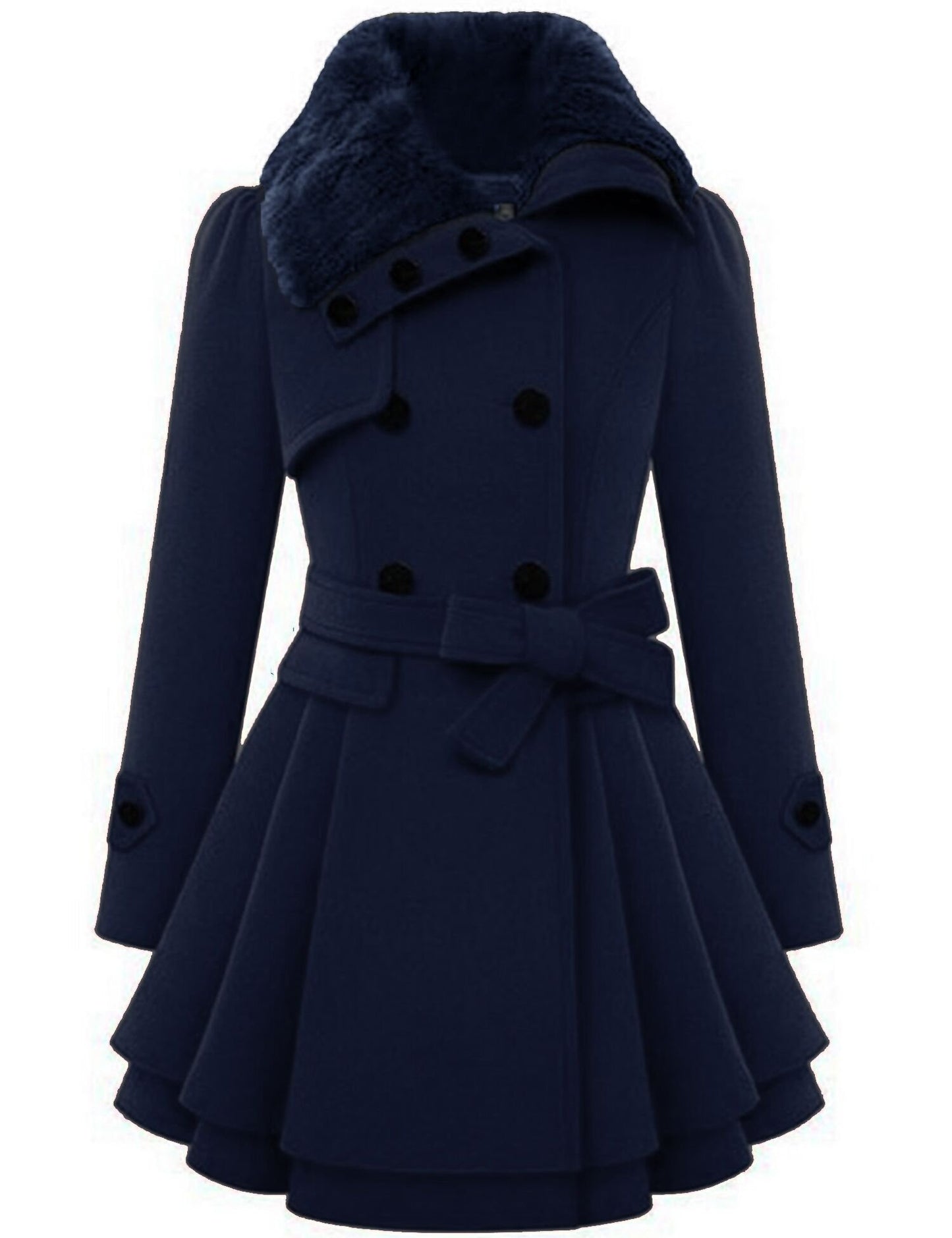 Zeagoo Faux Fur Lapel Double-breasted Thick Wool Coat