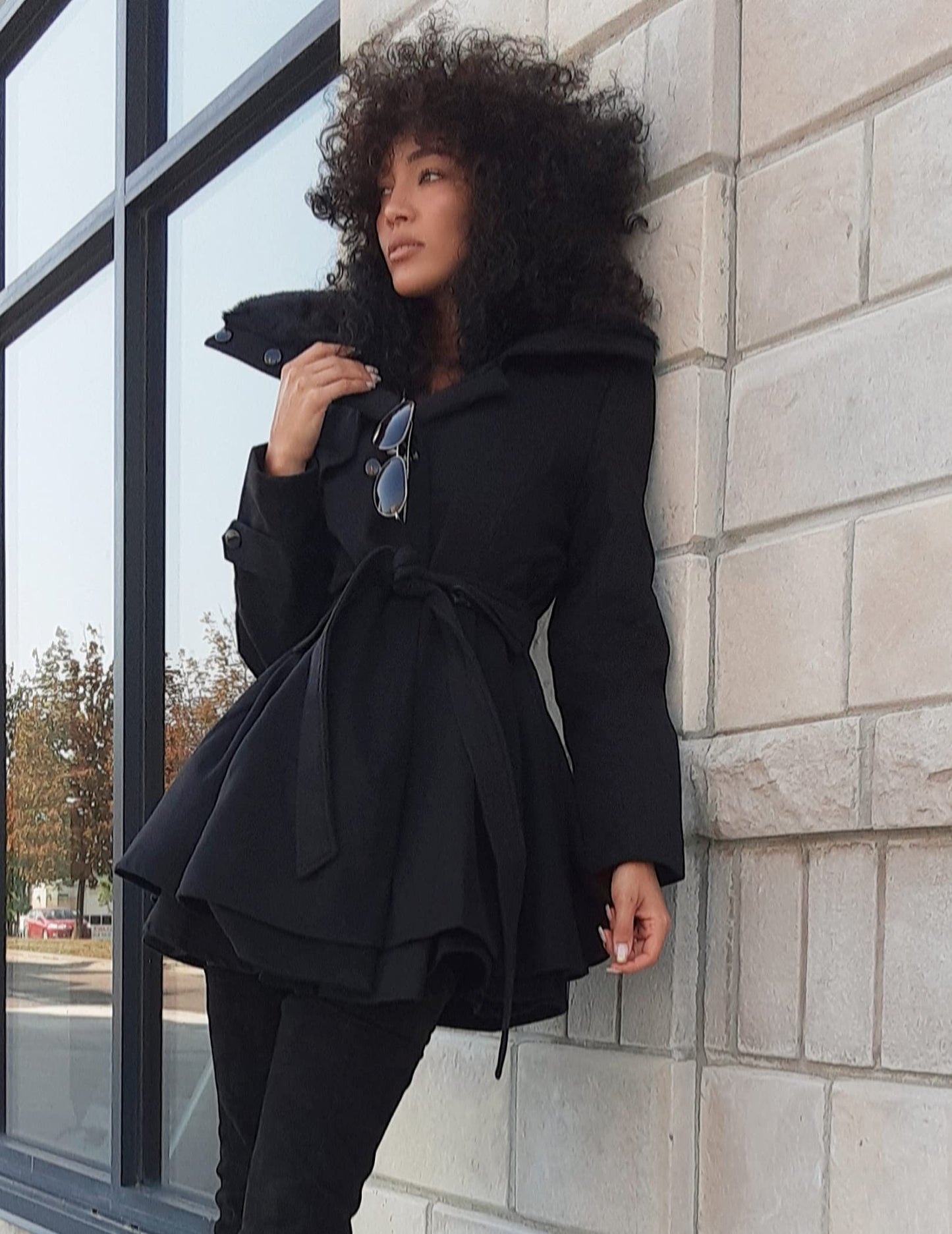 Zeagoo Faux Fur Lapel Double-breasted Thick Wool Coat