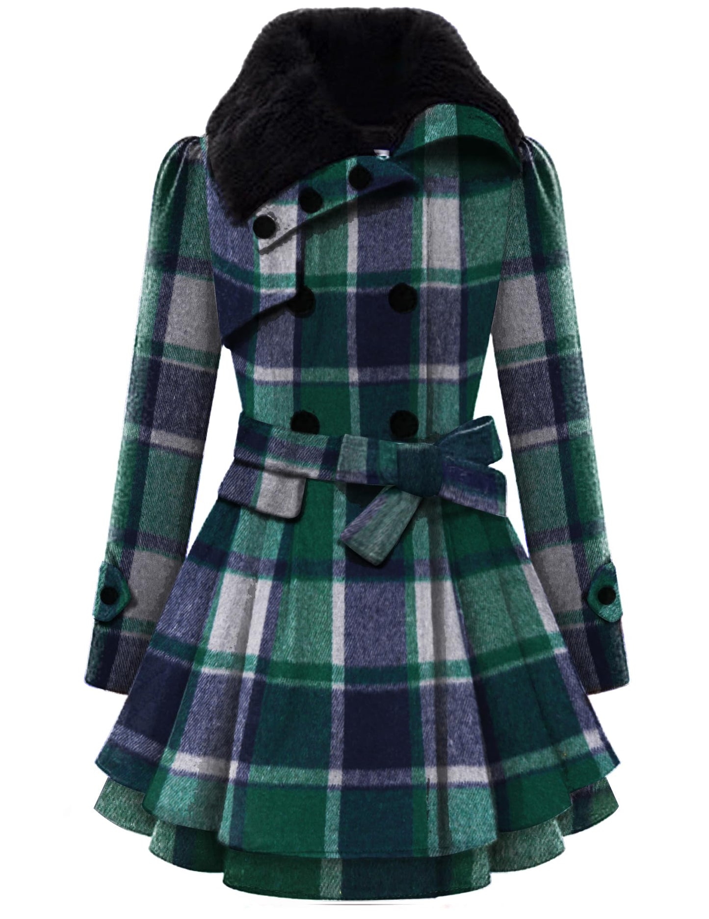 Zeagoo Faux Fur Lapel Double-breasted Thick Wool Coat