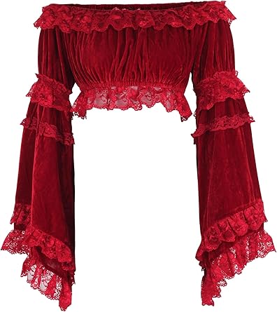 Daisy Corsets Dark Red Velvet Peasant Top