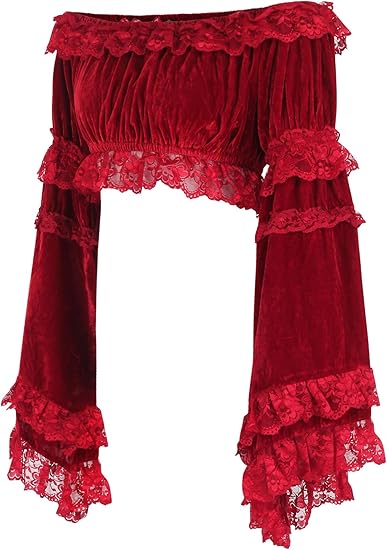Daisy Corsets Dark Red Velvet Peasant Top