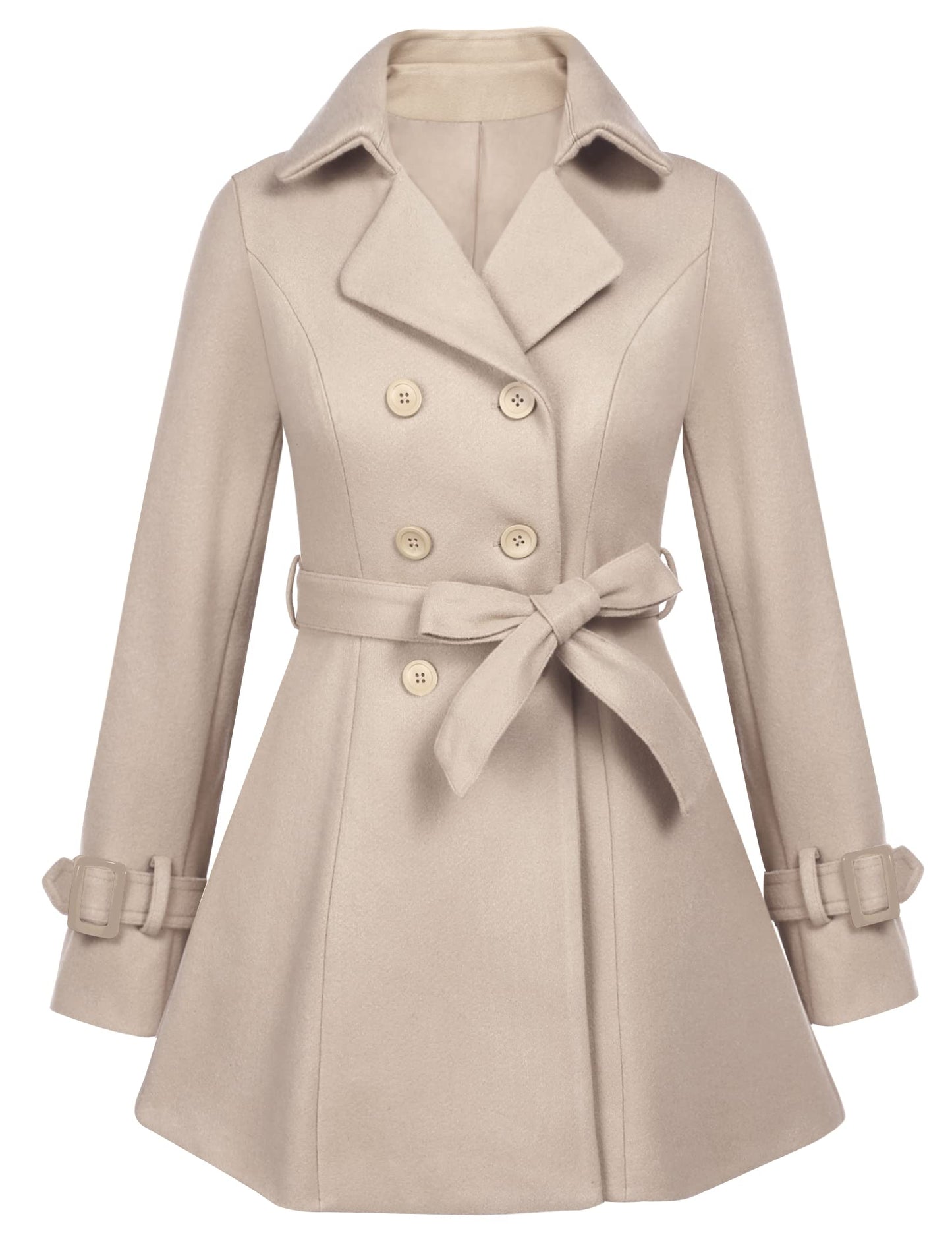 Zeagoo Faux Fur Lapel Double-breasted Thick Wool Coat