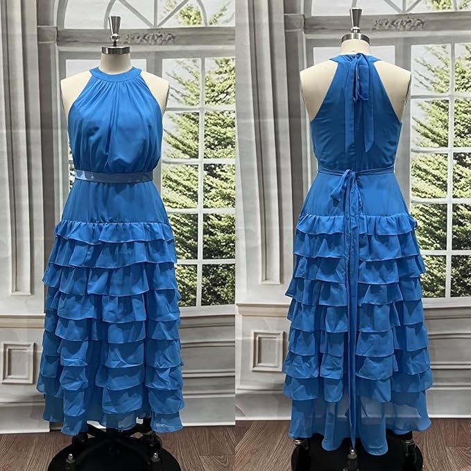 Layered Chiffon Tea-Length Dress