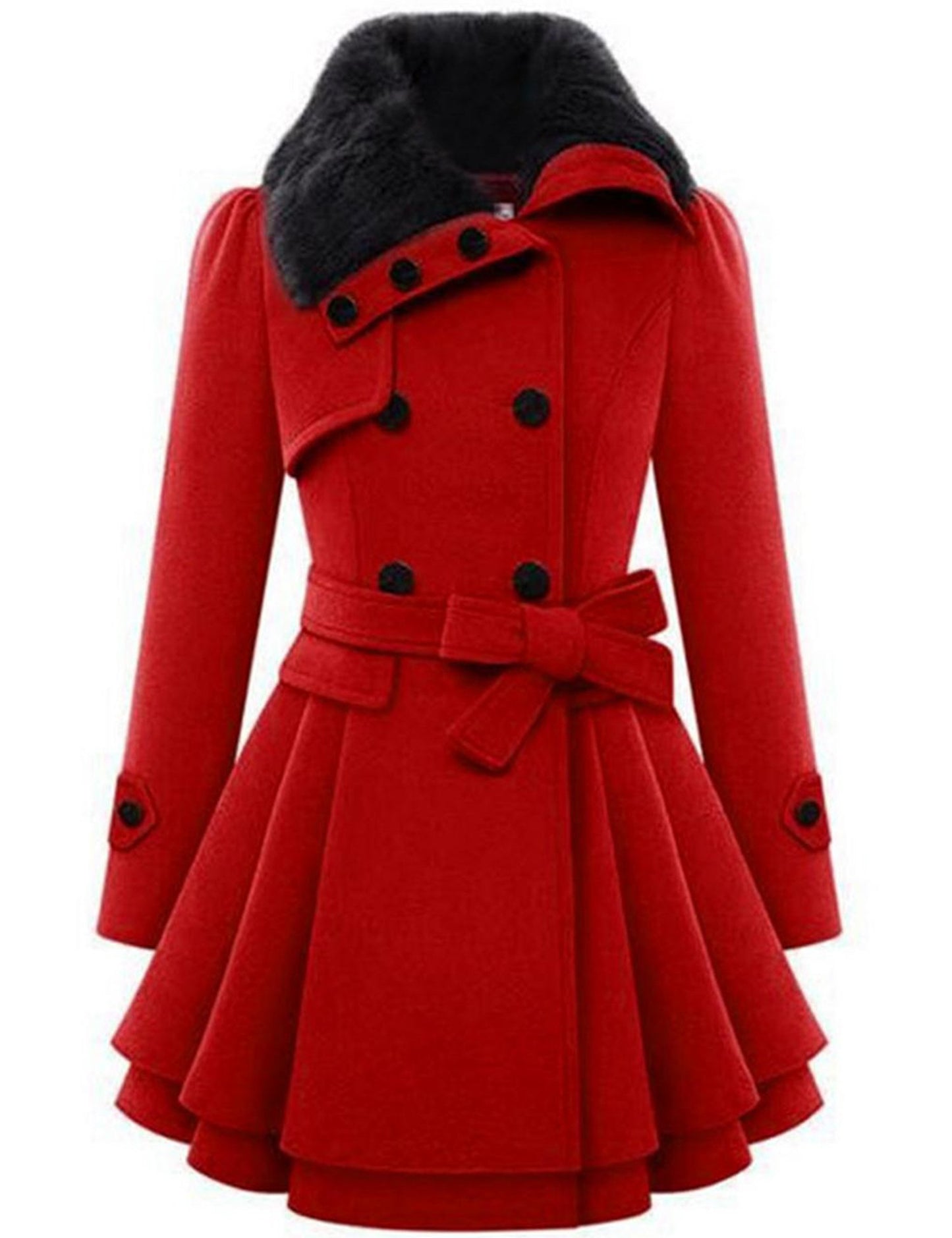 Zeagoo Faux Fur Lapel Double-breasted Thick Wool Coat
