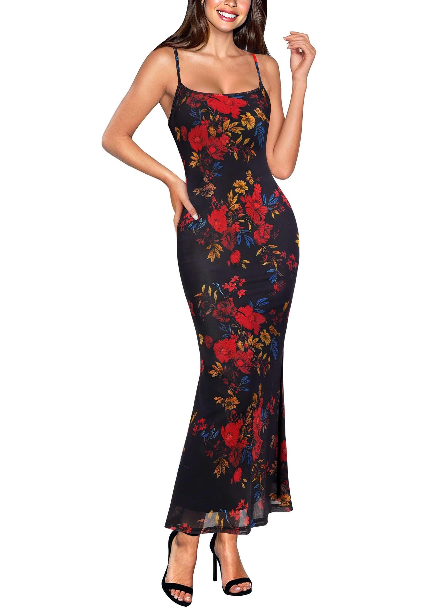 Floral Spaghetti Strap Cocktail Dress