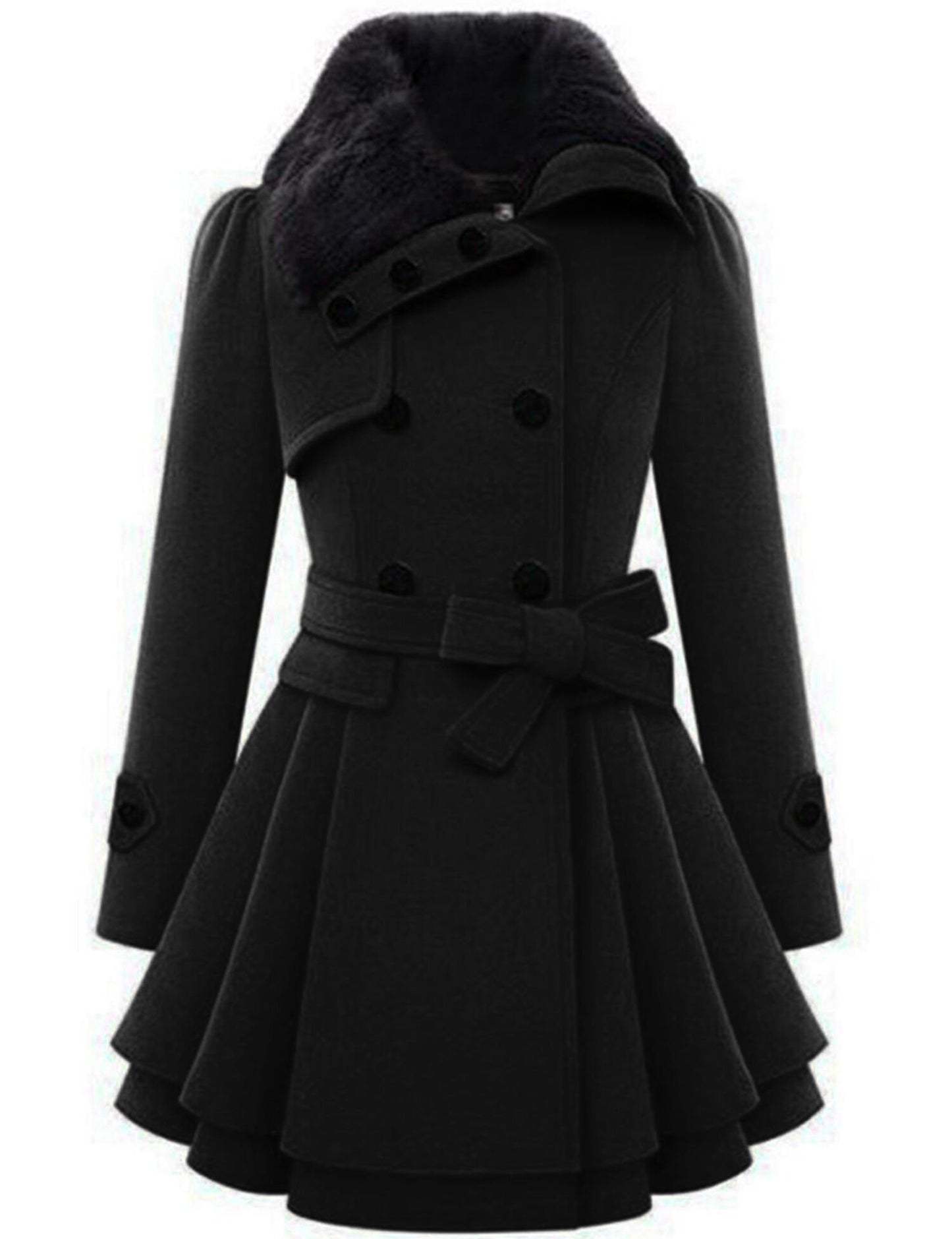 Zeagoo Faux Fur Lapel Double-breasted Thick Wool Coat