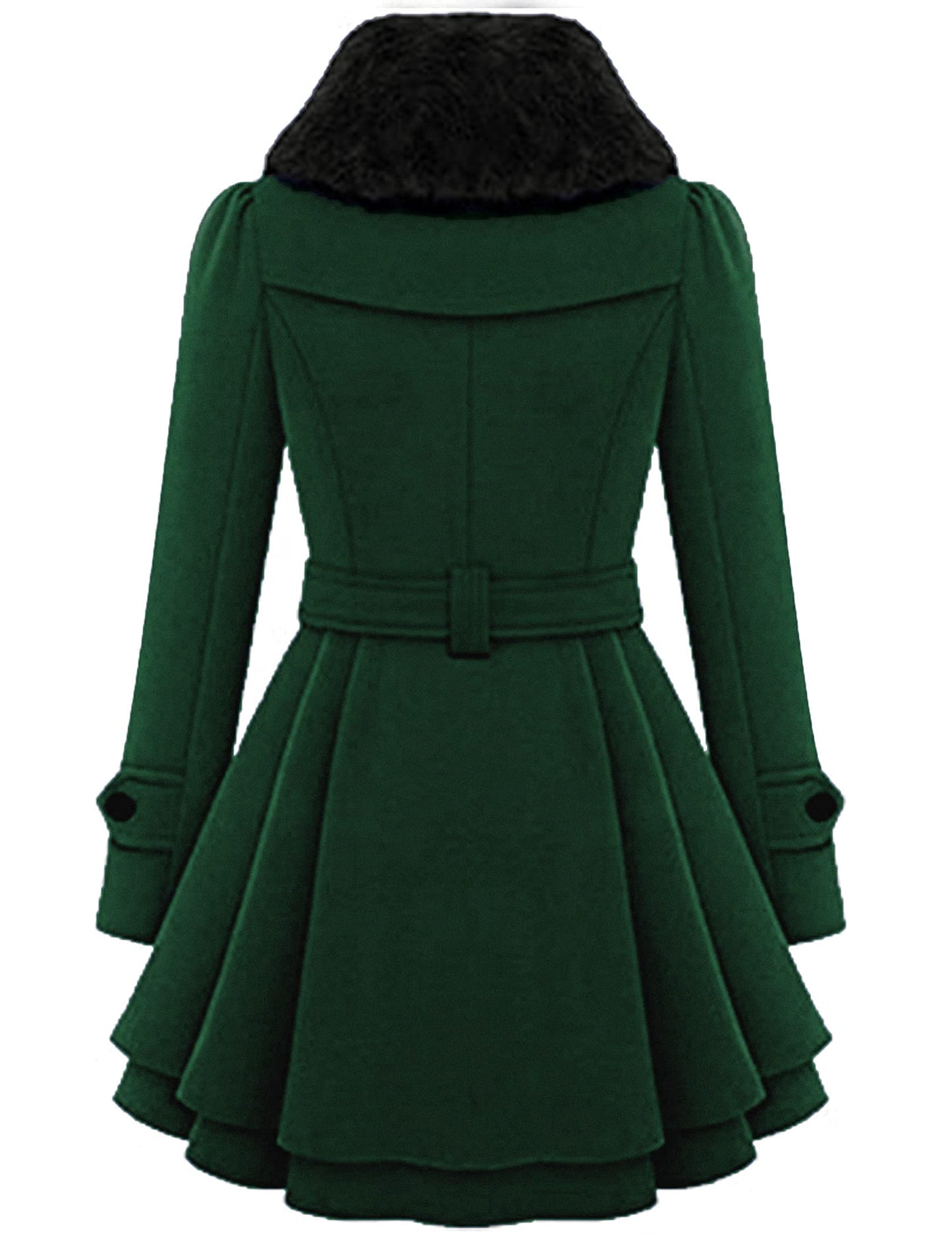 Zeagoo Faux Fur Lapel Double-breasted Thick Wool Coat