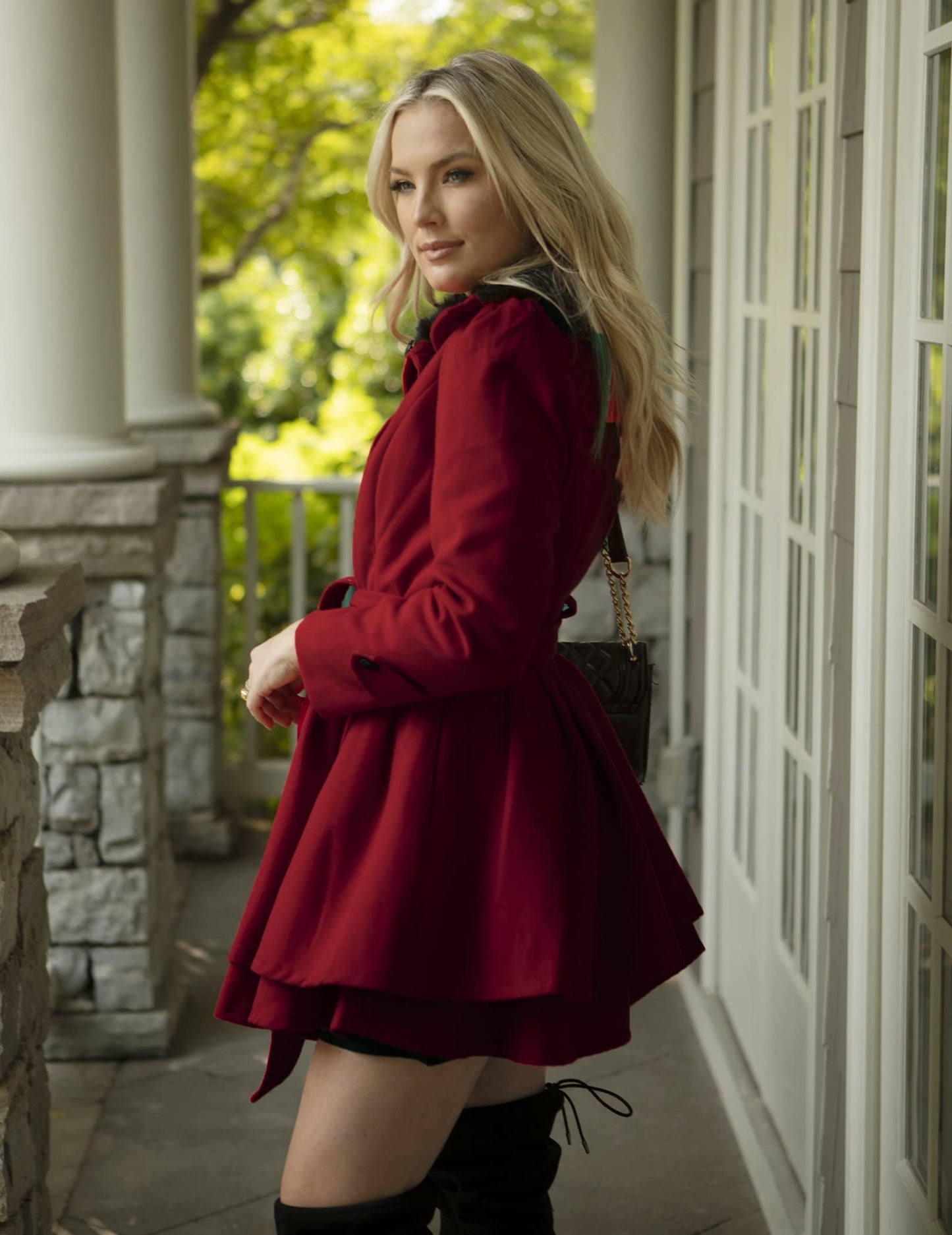 Zeagoo Faux Fur Lapel Double-breasted Thick Wool Coat