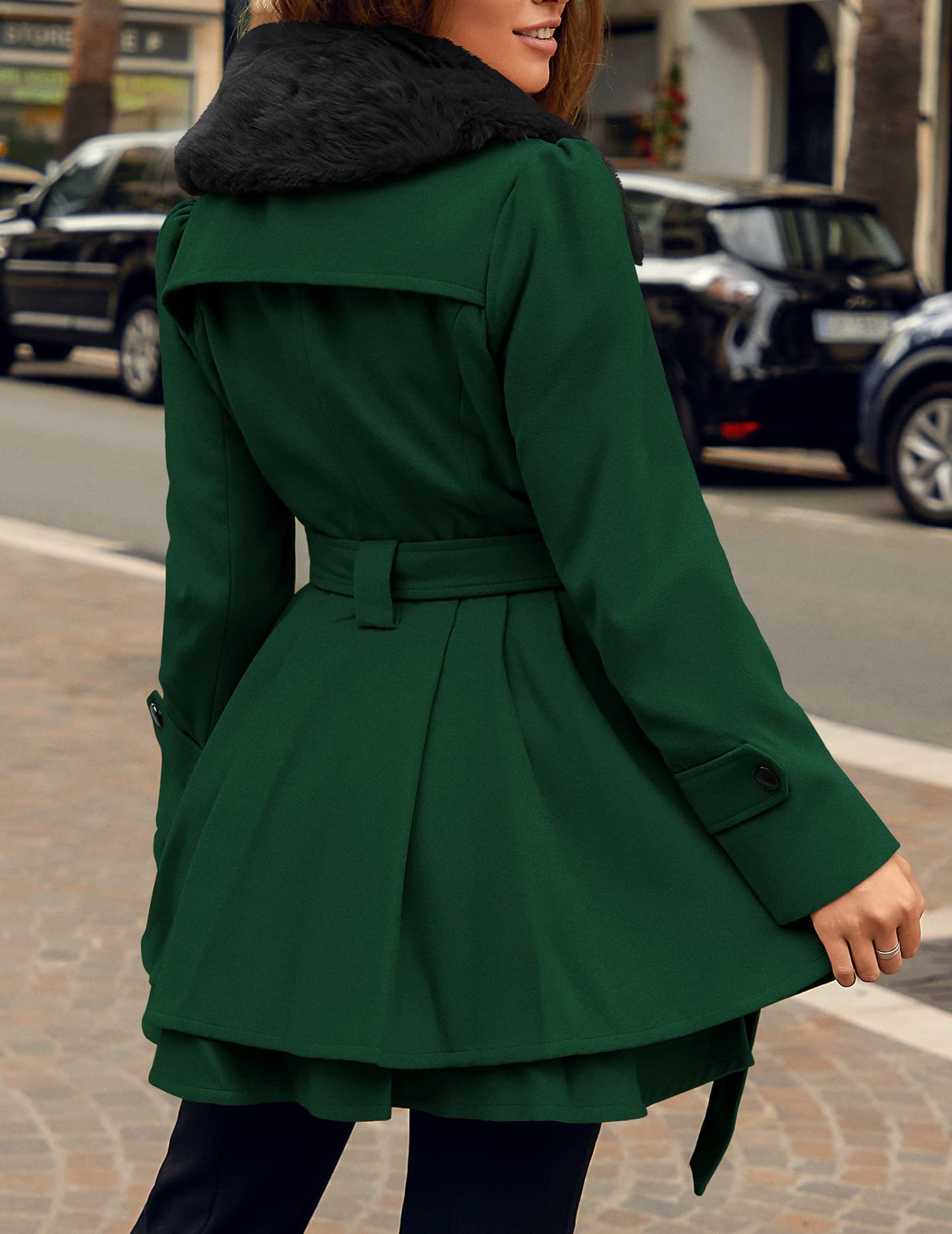 Zeagoo Faux Fur Lapel Double-breasted Thick Wool Coat