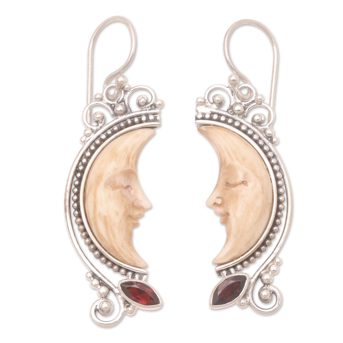 Handcrafted .925 Sterling Silver Garnet Earrings from Bali Bone Indonesia