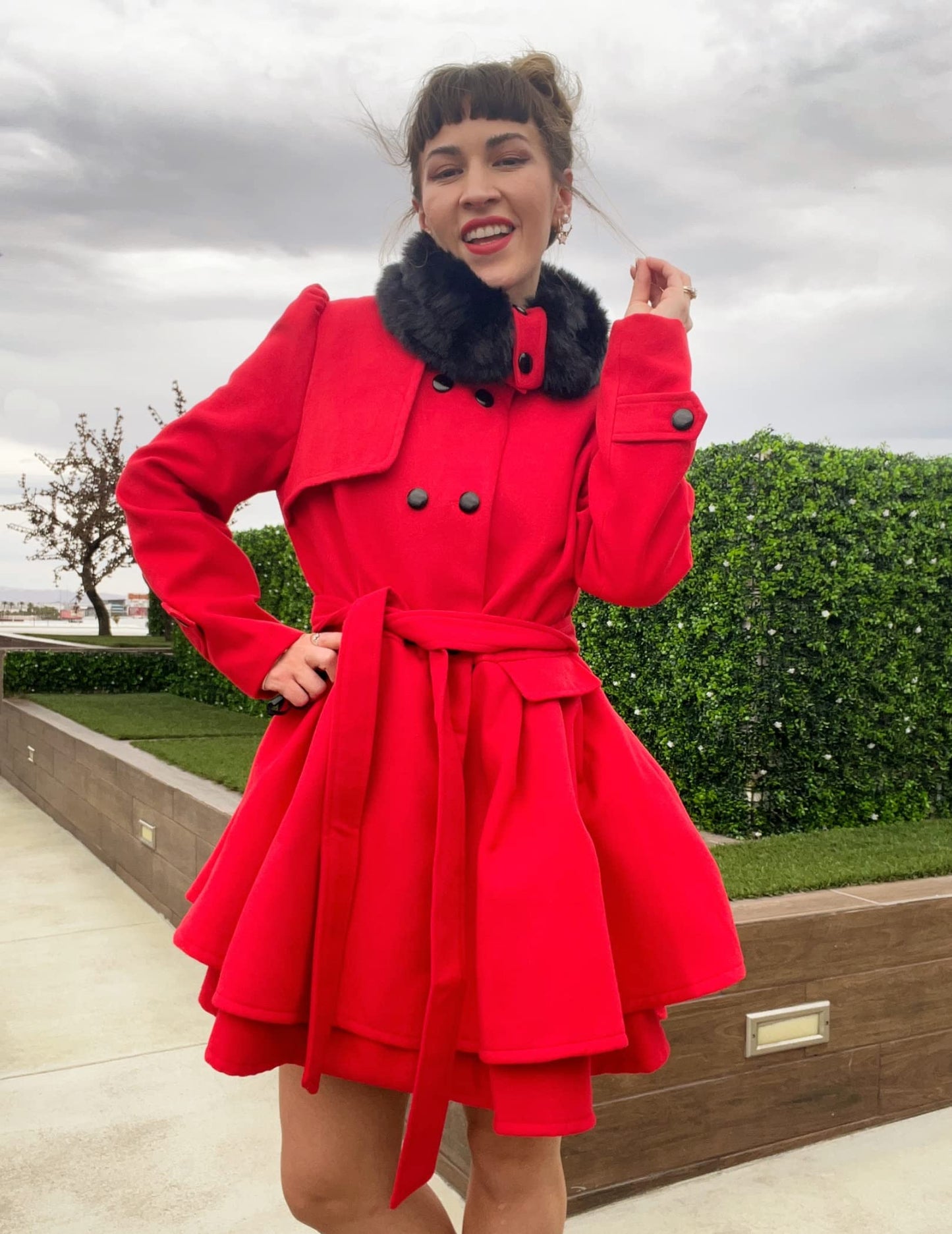 Zeagoo Faux Fur Lapel Double-breasted Thick Wool Coat